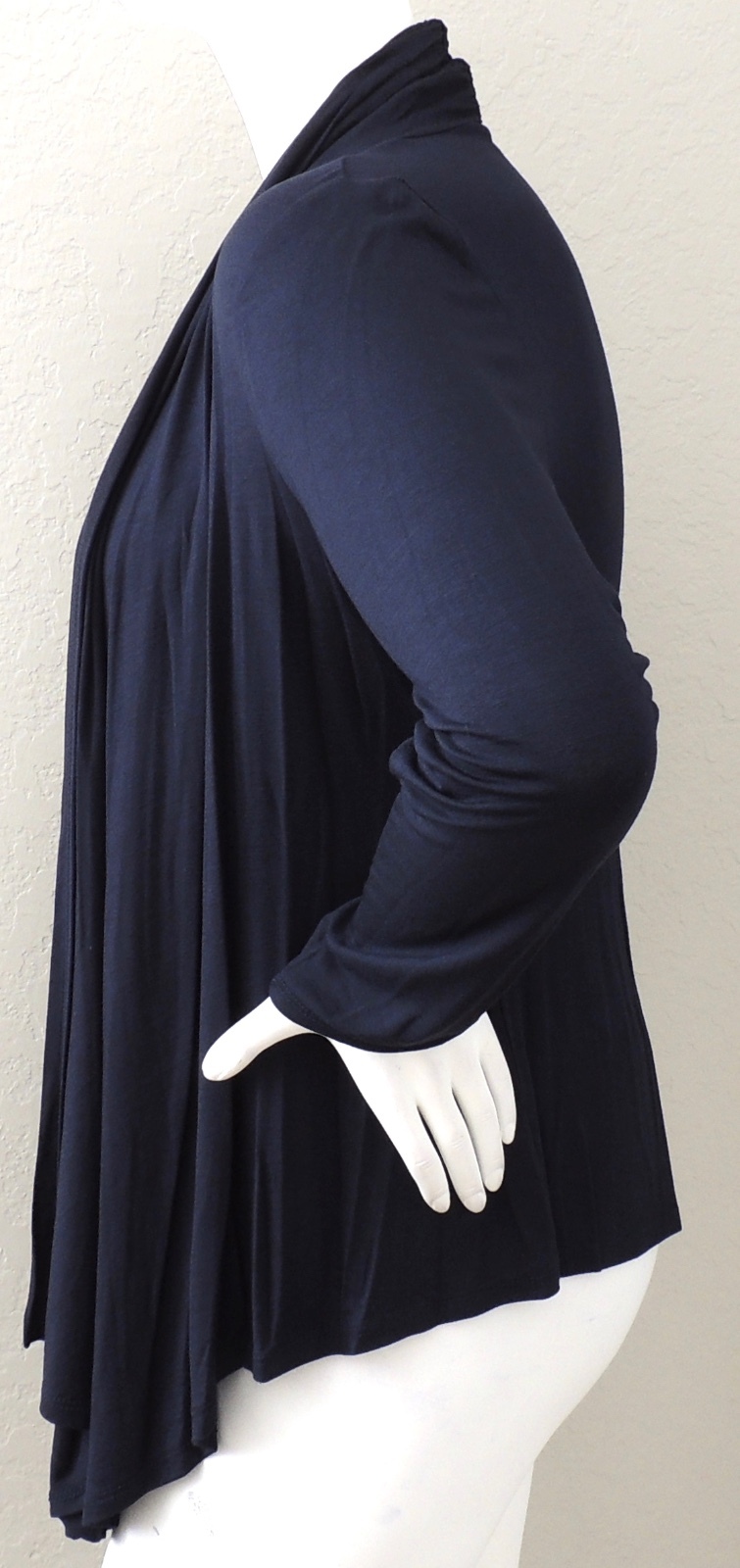 Moa USA Cascading Open Front Drape Neck Stretch Cardigan Navy Plus 1XL 2XL 3XL