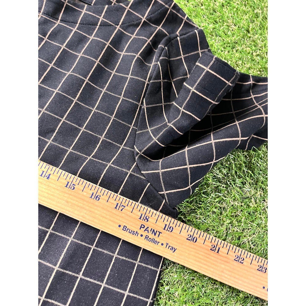 Lilli Ponte Black and Beige Windowpane Check Long Sleeve Blouse Medium