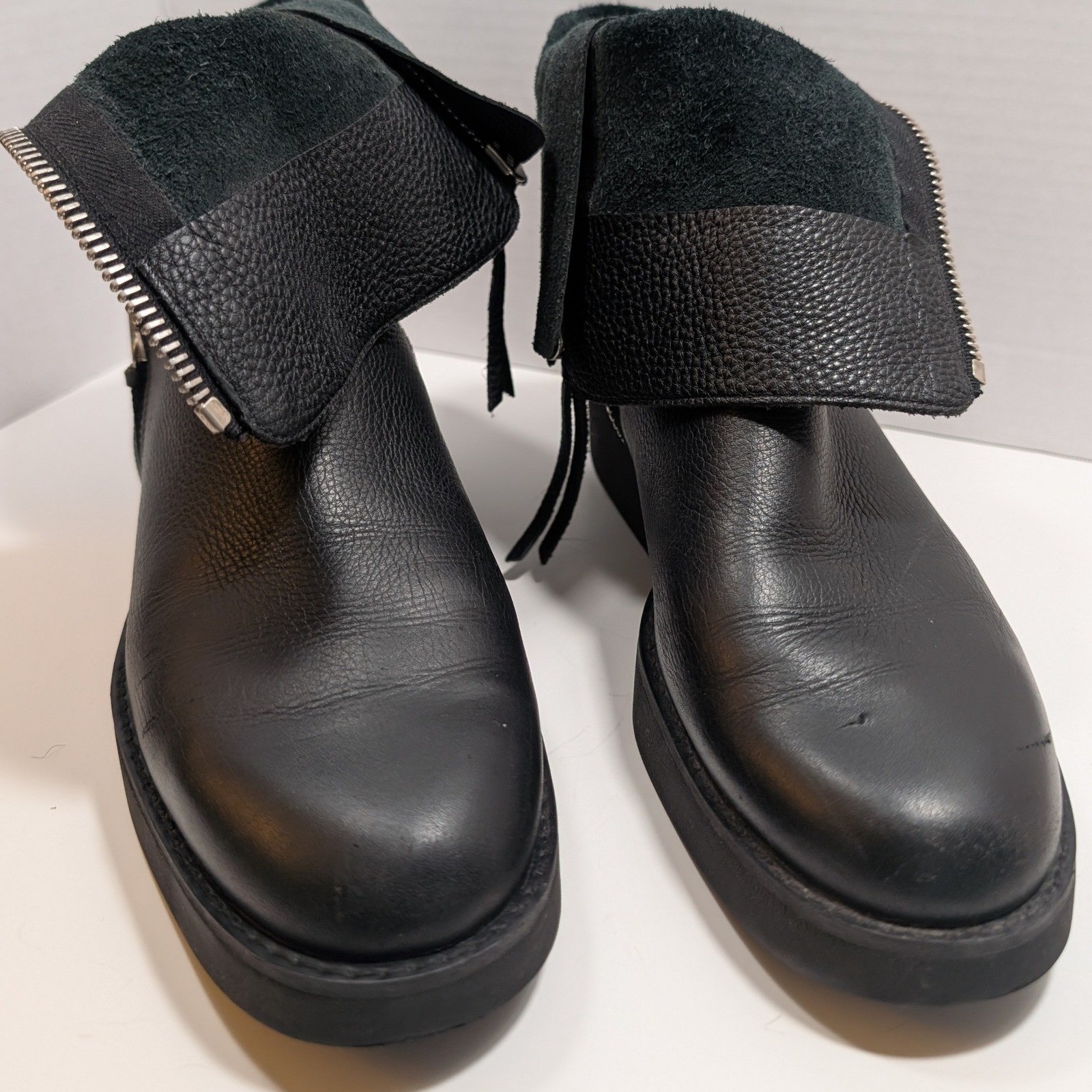 Arche Leather Zipper Platform Ankle Boots Black Pebbled Wedge Women 40 Moto Euro
