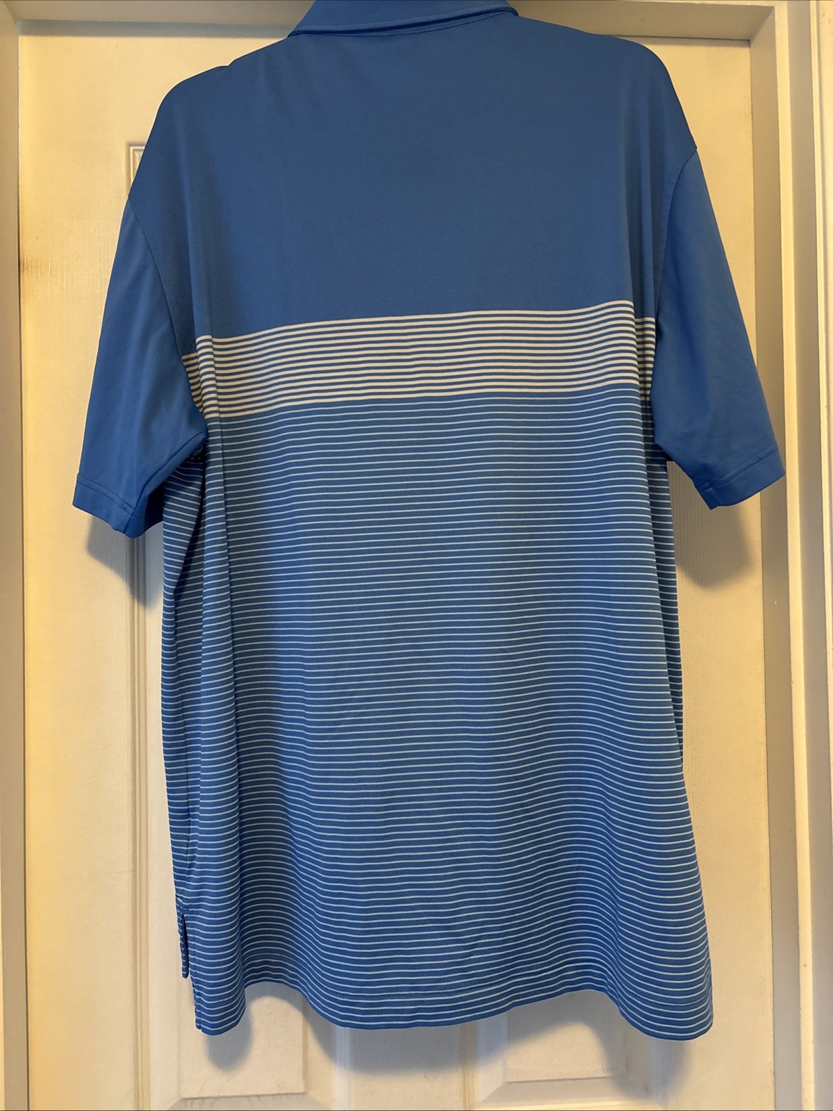 Peter Millar Polo Shirt Mens L Blue/White Stripe Summer Comfort Golf Performance