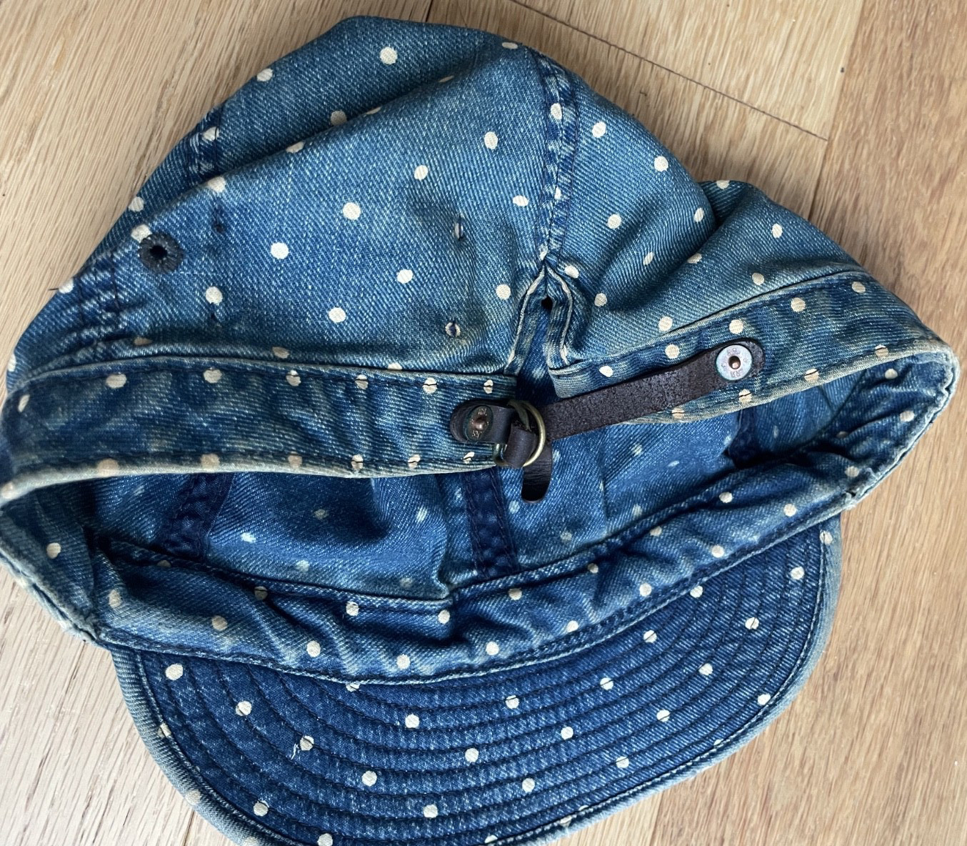 RRL Ralph Lauren Indigo Polka Dot Work Cap Railroad Engineer Hat Vintage newsboy