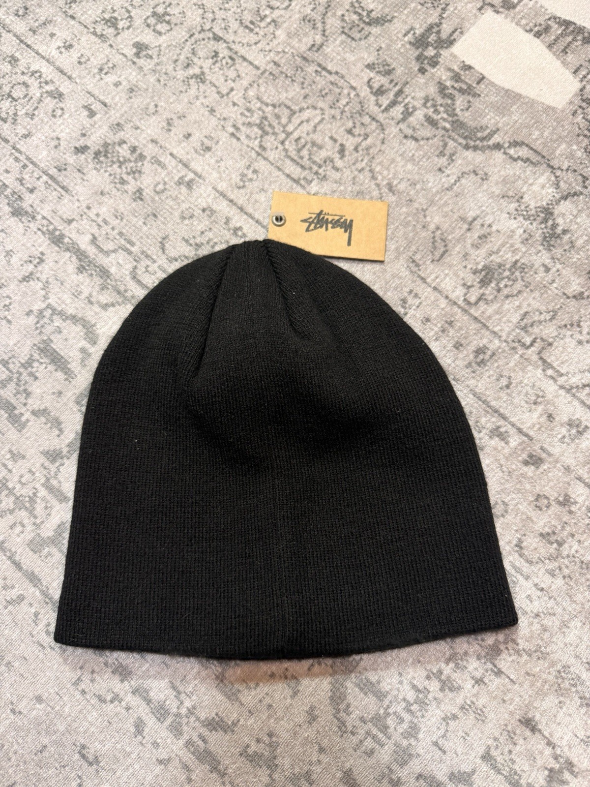 Stüssy Burly Threads Black Knit Beanie Hat Unisex Adults Solid One Size