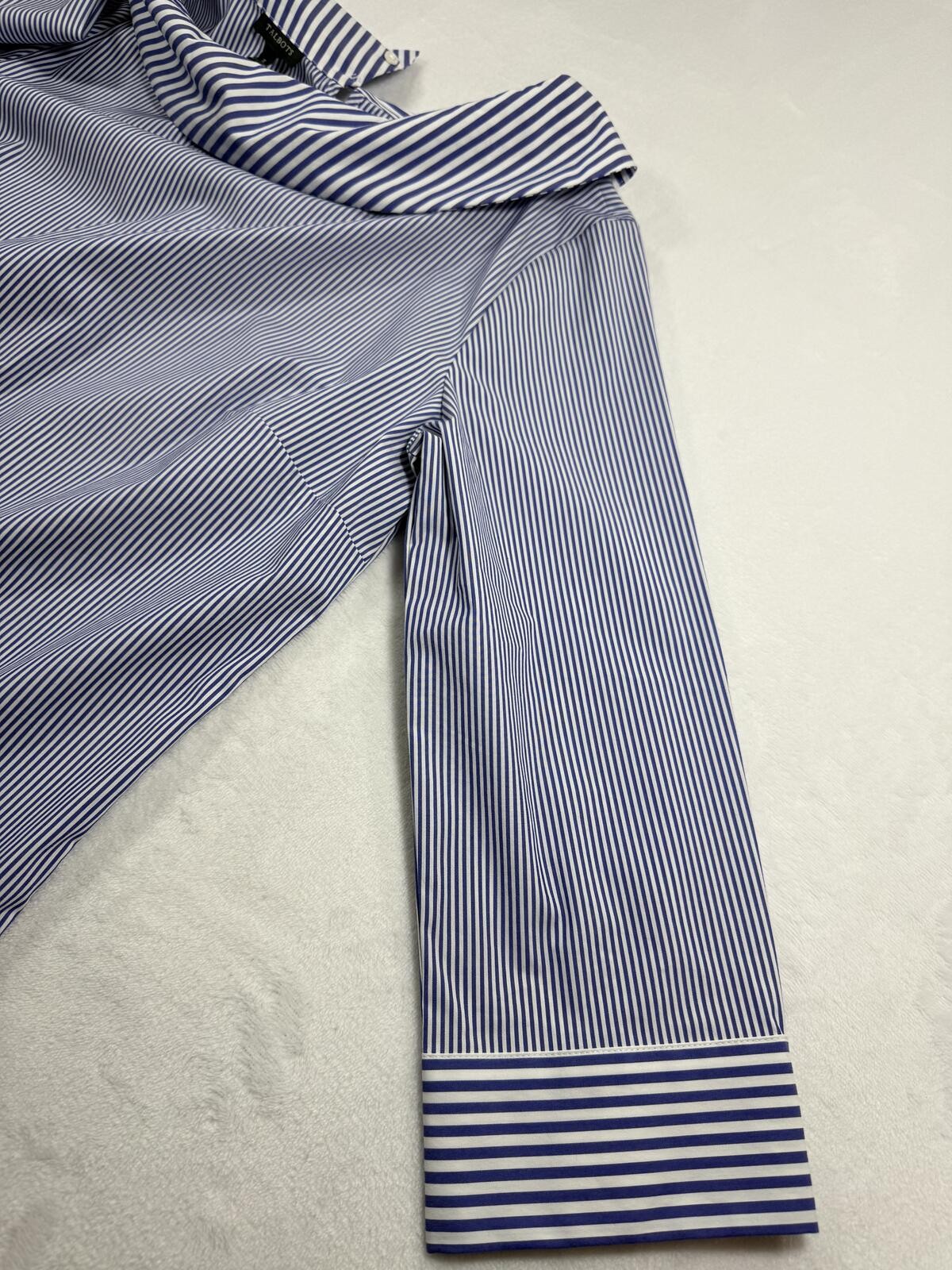 Talbots Blue White Striped Boat Neck Blouse Size Small 3/4 Sleeve Cotton