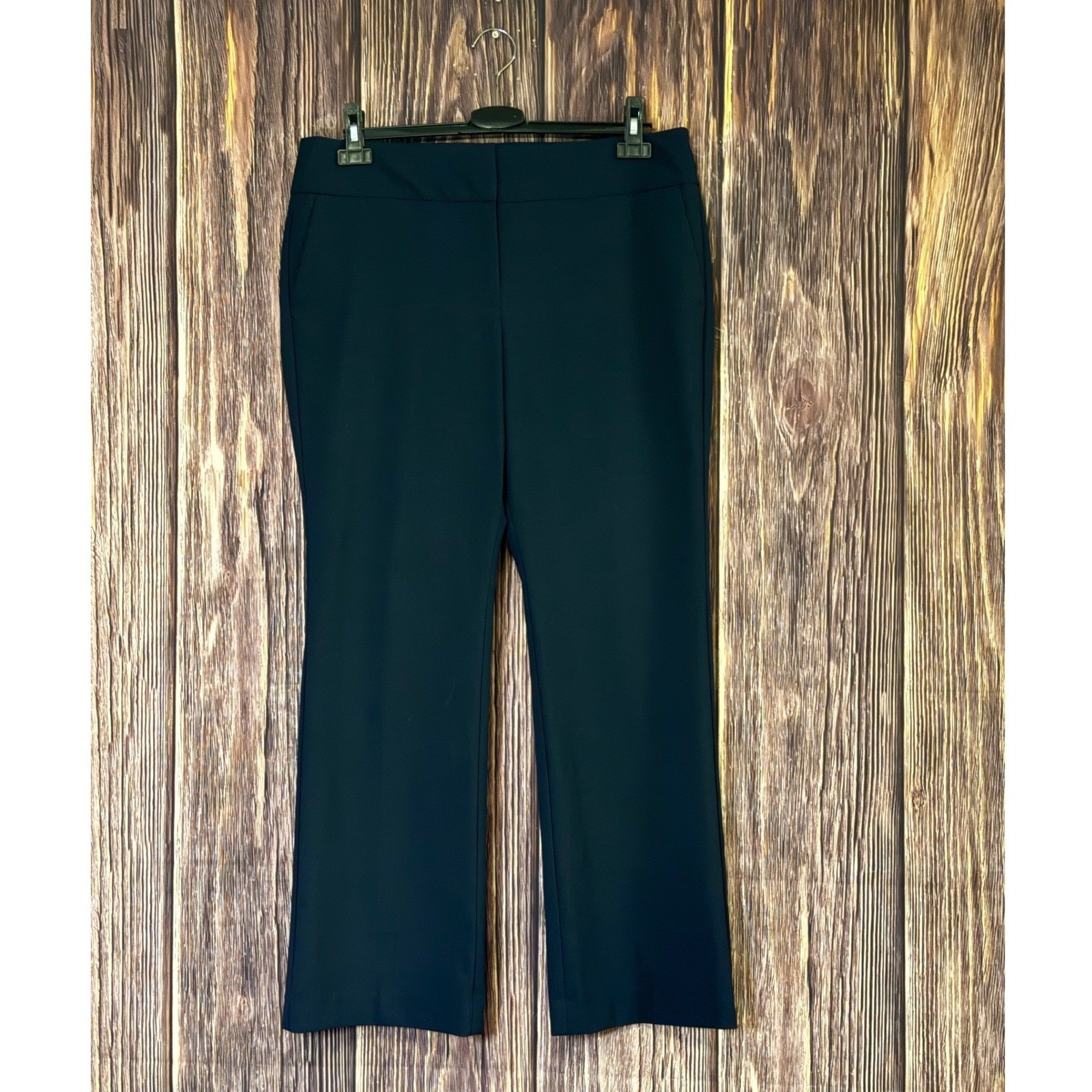 Ann Taylor Factory Dress Pants Womens 12P Navy Blue Flare Leg Stretch Career