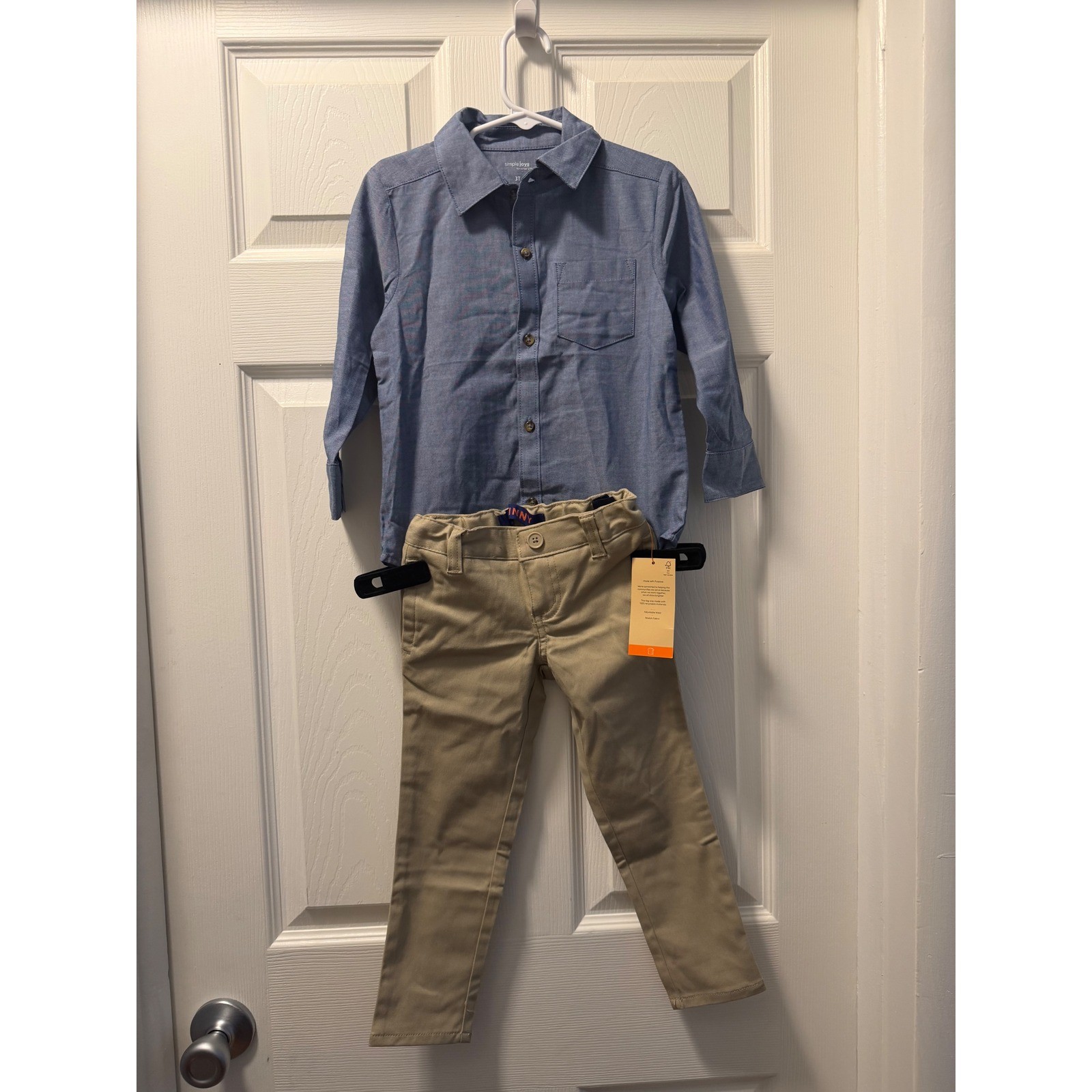 Simple Joys by Carters Blue Button Down Shirt 3T French Toast Khaki Pants 4 Set