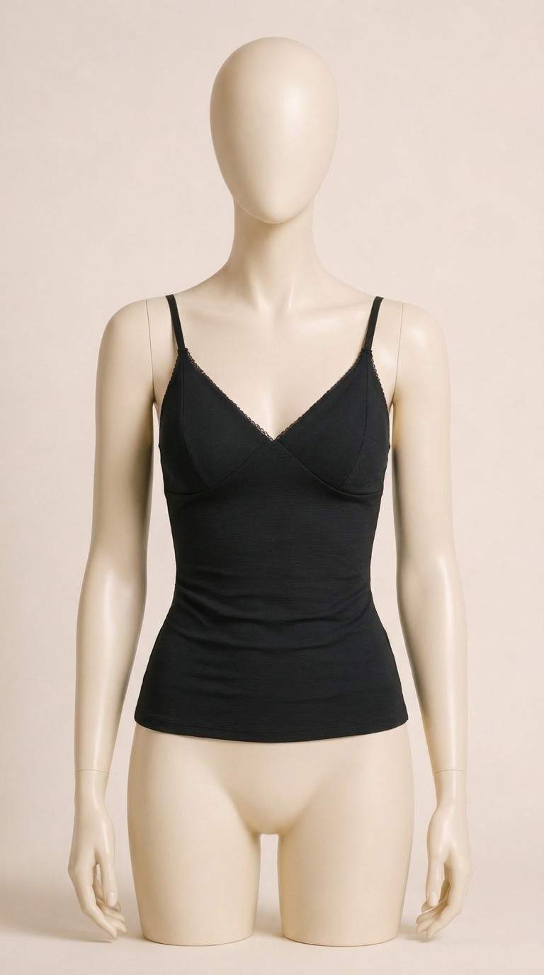C202 Black V Neck Cami Tank Top S Padded Adjustable Strap New