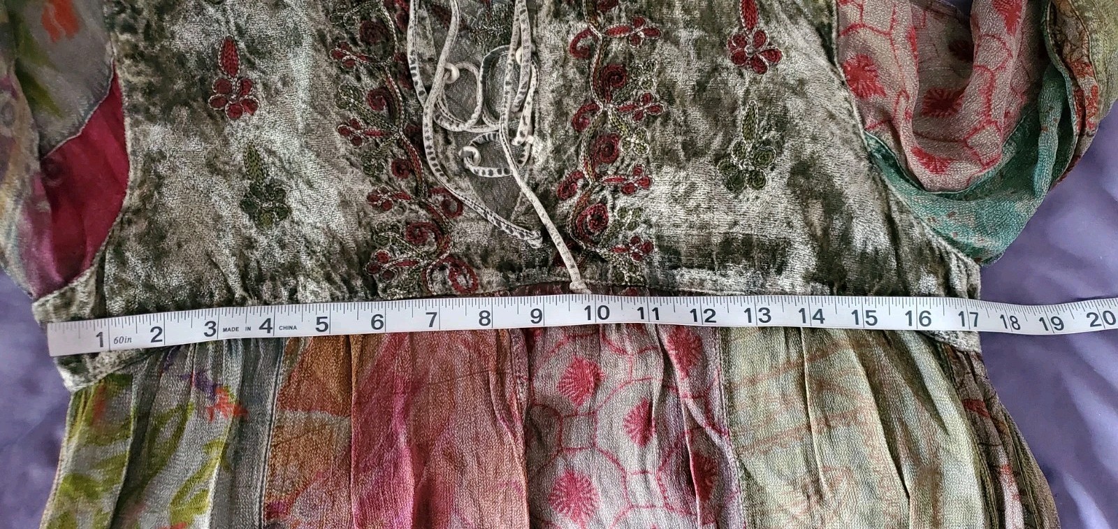 Young Threads Embroidered Boho Hippie Patchwork Flowy Lined Dress Size S