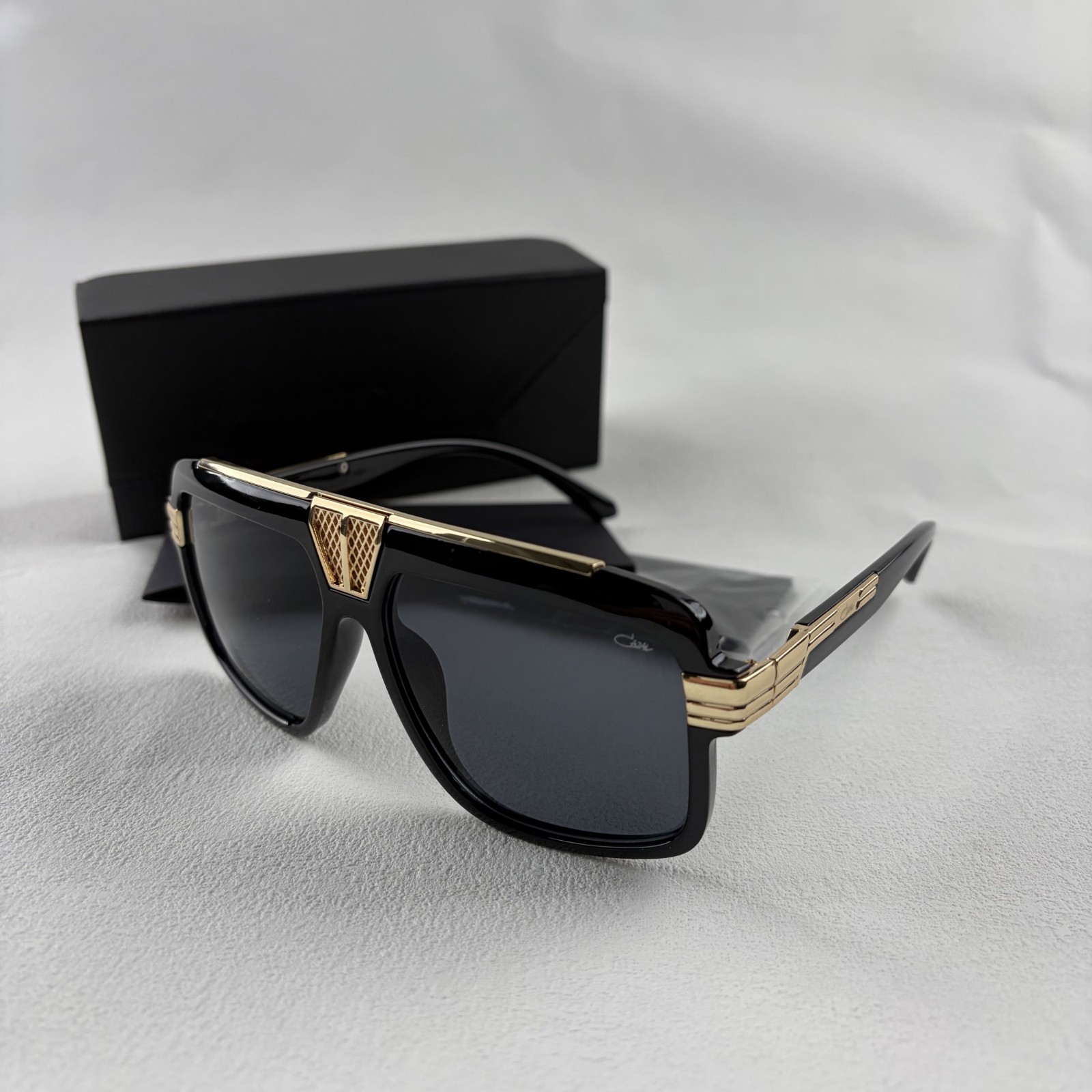 Cazal Crystal Gold Frame Sunglasses Men Women Black Lens Full Set + Case