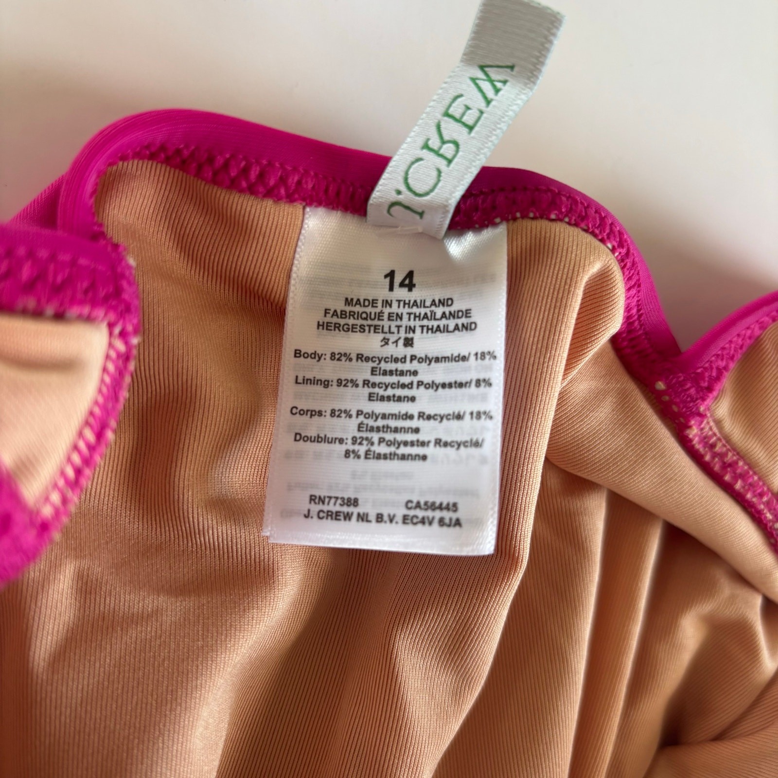 J.Crew Radiant Fuchsia Ruched V-Neck One Piece Swimsuit Women’s Size 14 NWT