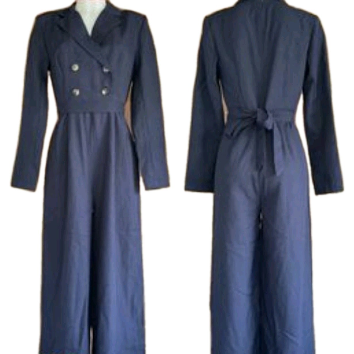 Women’s Chic Black Turn Down Collar Elegant Double- Brested Jumpsuit Sz: S