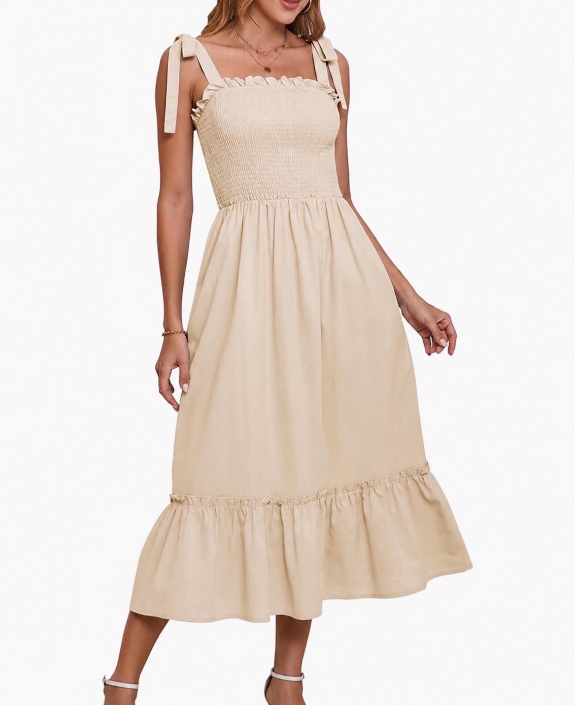 NEW Size MEDIUM, Summer Boho Sundress, Cotton Linen-Look, Tie-strap Ruffle Beach
