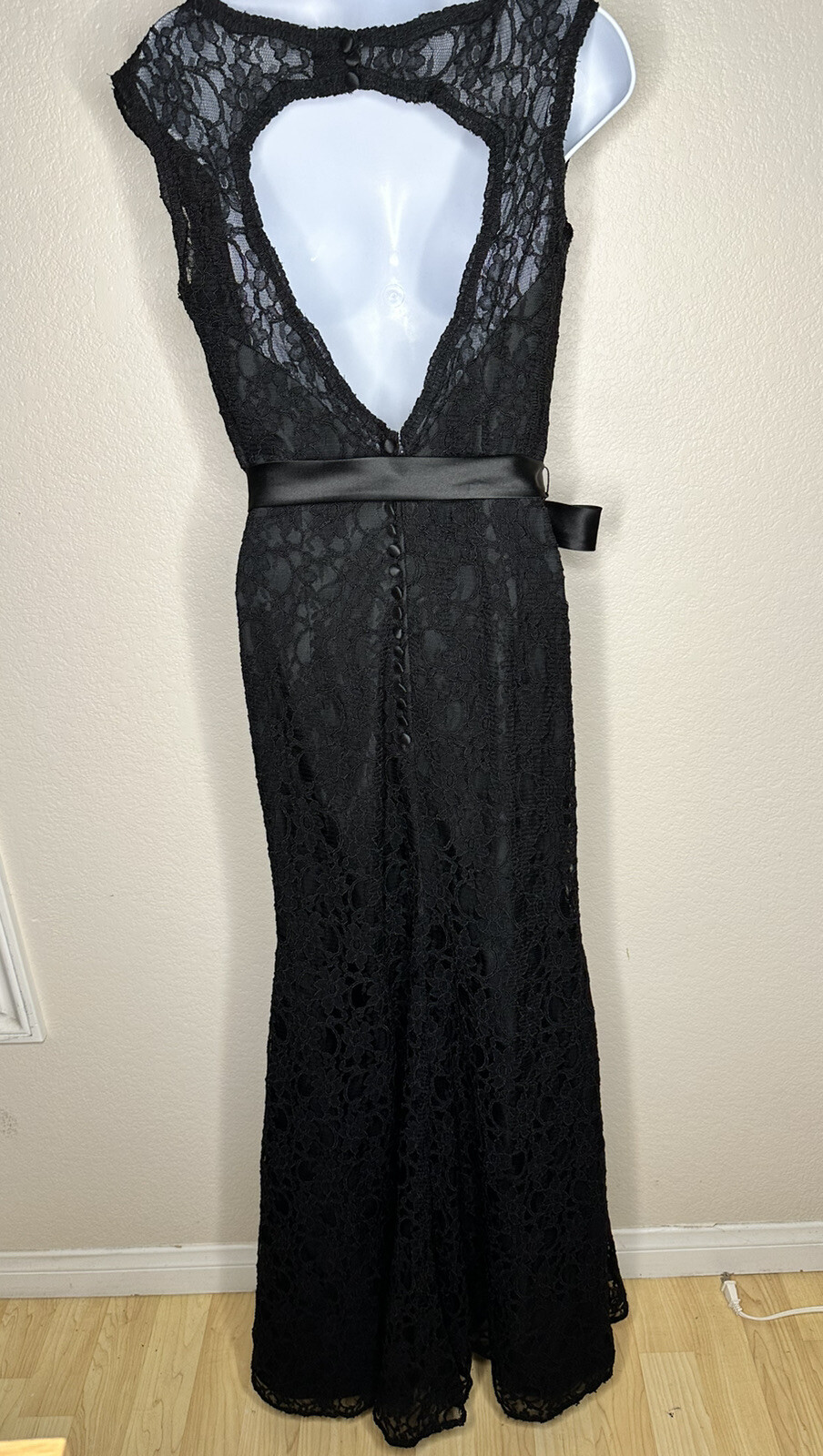 MORI LEE by MADELINE GARDNER black lace evening gown dress Bridesmaid 12 $225