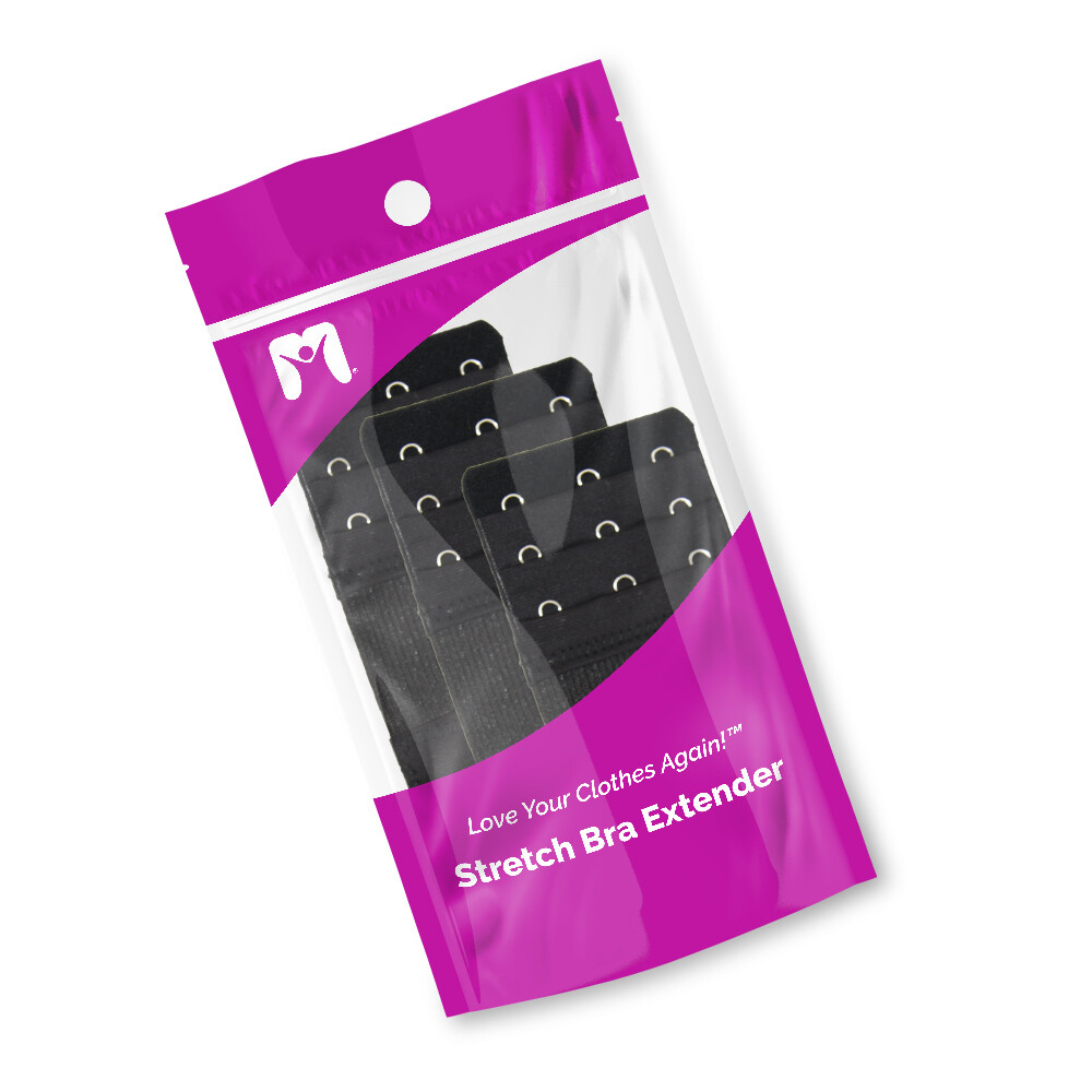 More of Me to Love Stretch Bra Extender 9-Pack, Black, 2/3/4-Hook Style, Elastic