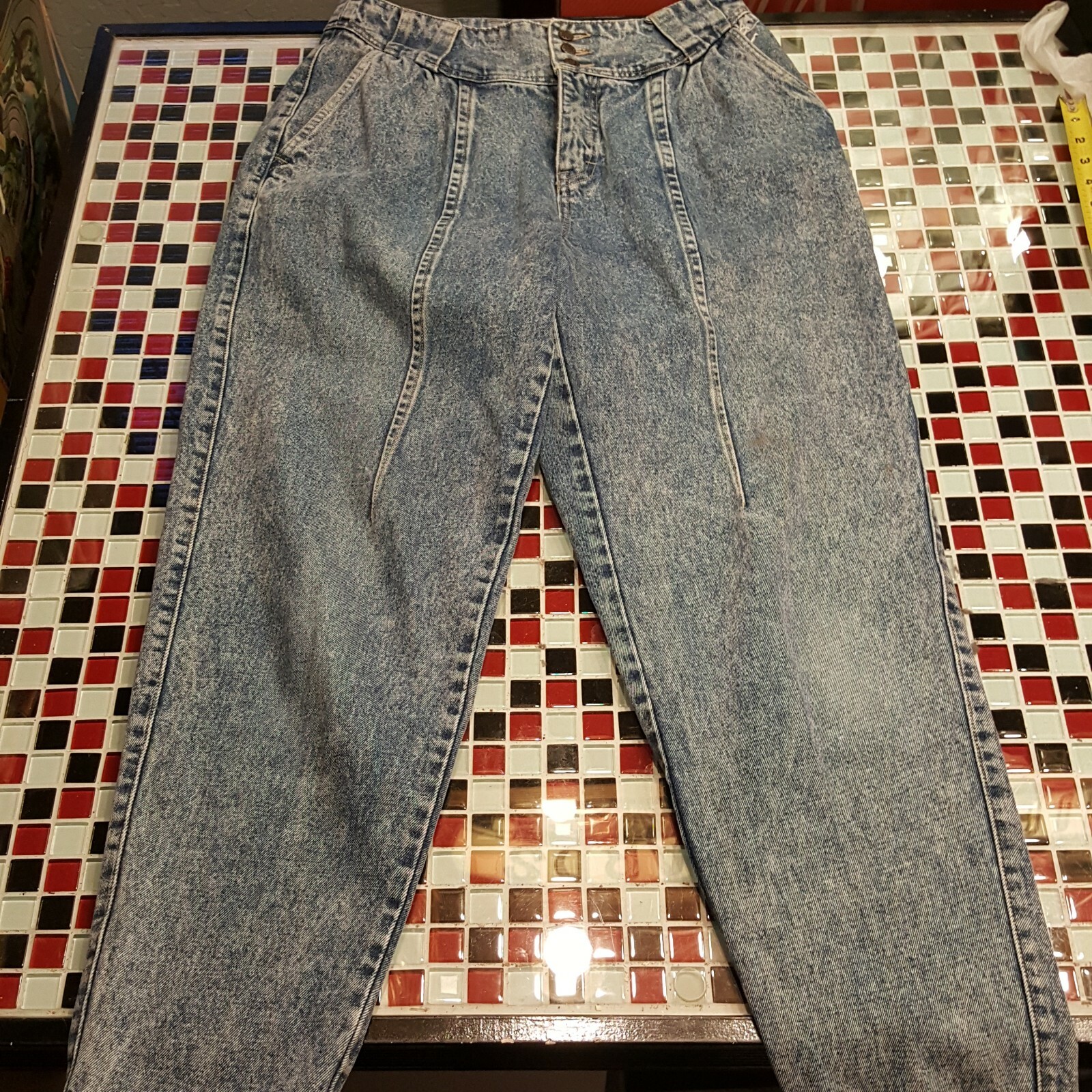 VTG 80’s Brittania High Waist Mom Jeans Sz 12 Pleated Tapered Stone Washed 30×28