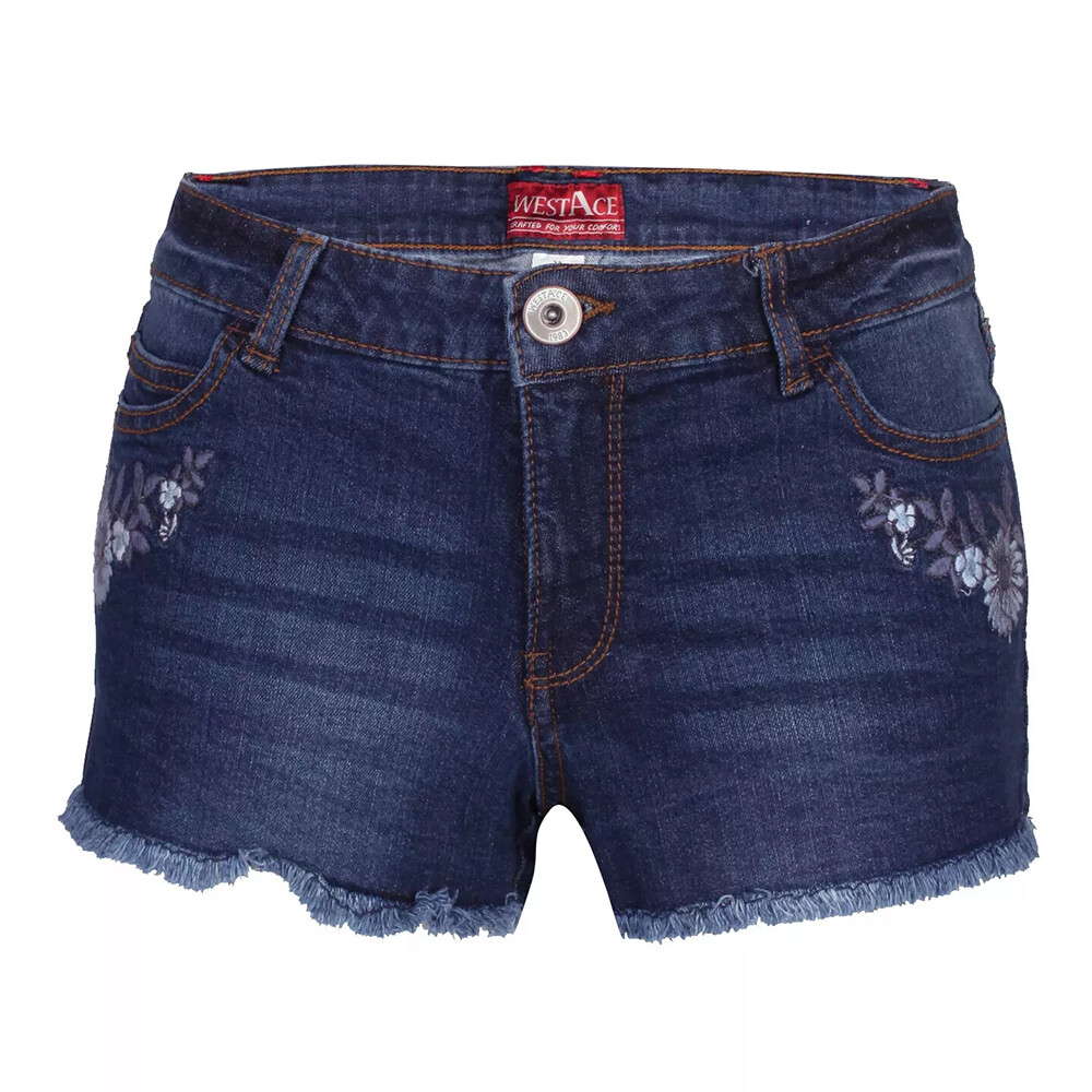 Womens Mid Blue High Waisted Stretch Denim Shorts Summer Hot Pant Multiple Sizes