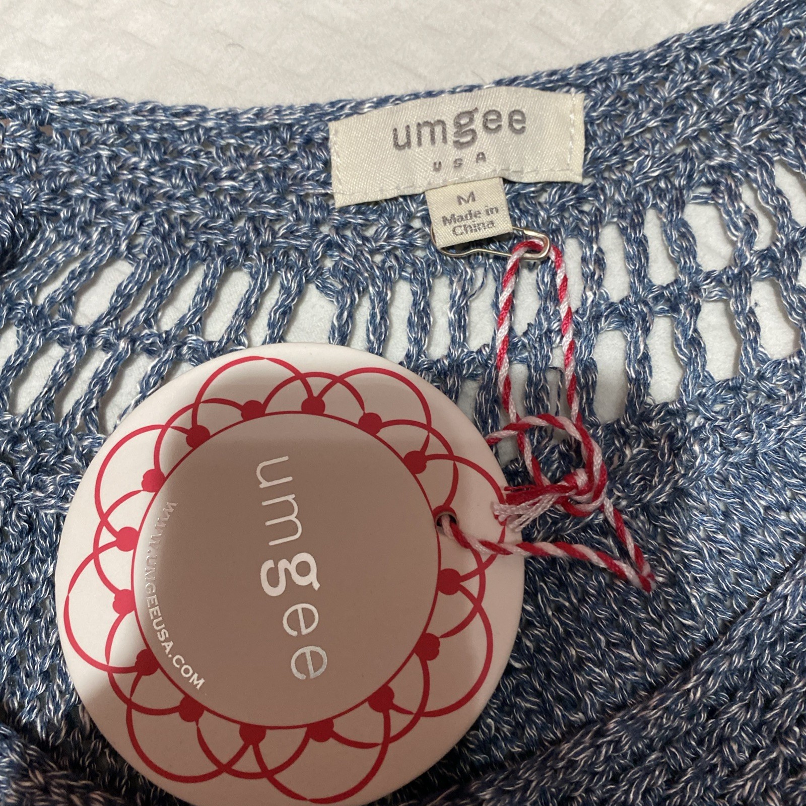 NWT Medium Umgee Open Knit Crochet Sweater Sleeveless Over Sized Top Blue