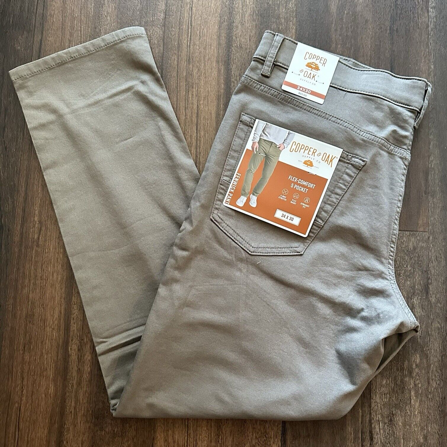 Copper & Oak NWT Men’s 34×30 Fenwick Flex-Comfort 5-Pocket Pants Walnut NWT $65