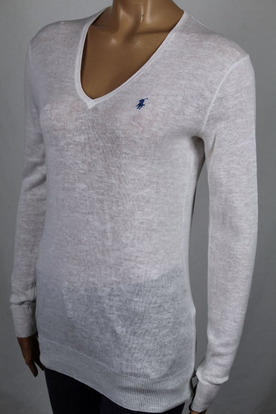 Ralph Lauren White V-Neck Boyfriend Fit Linen Sweater NWT
