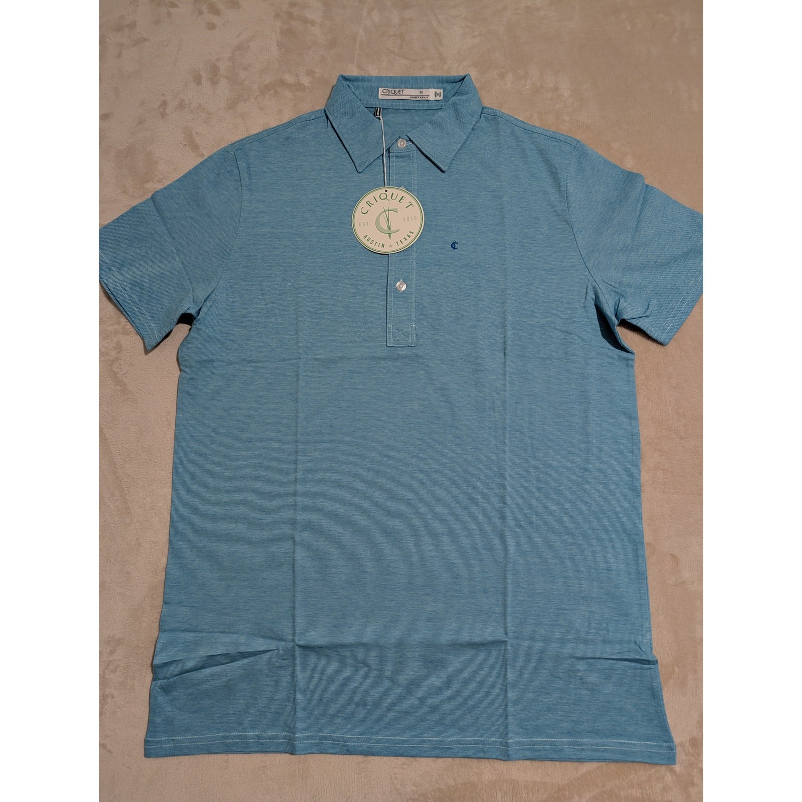 Criquet Men’s Players Polo Shirt Blue Heathered Medium Organic Cotton Golf NWT