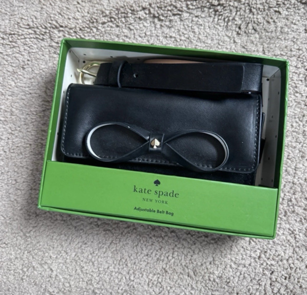 New – Kate Spade New York Bow Belt Bag Black Leather – Size L / XL- Authentic