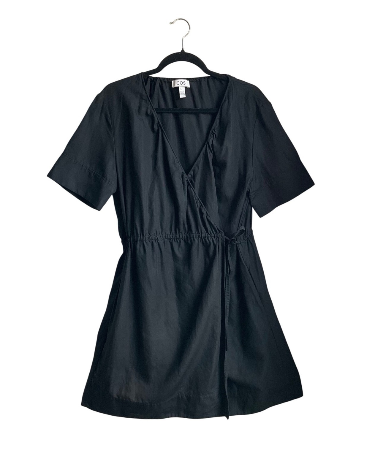 COS Small Black Wrap Dress Short Sleeve Linen Bl Minimalist Preppy