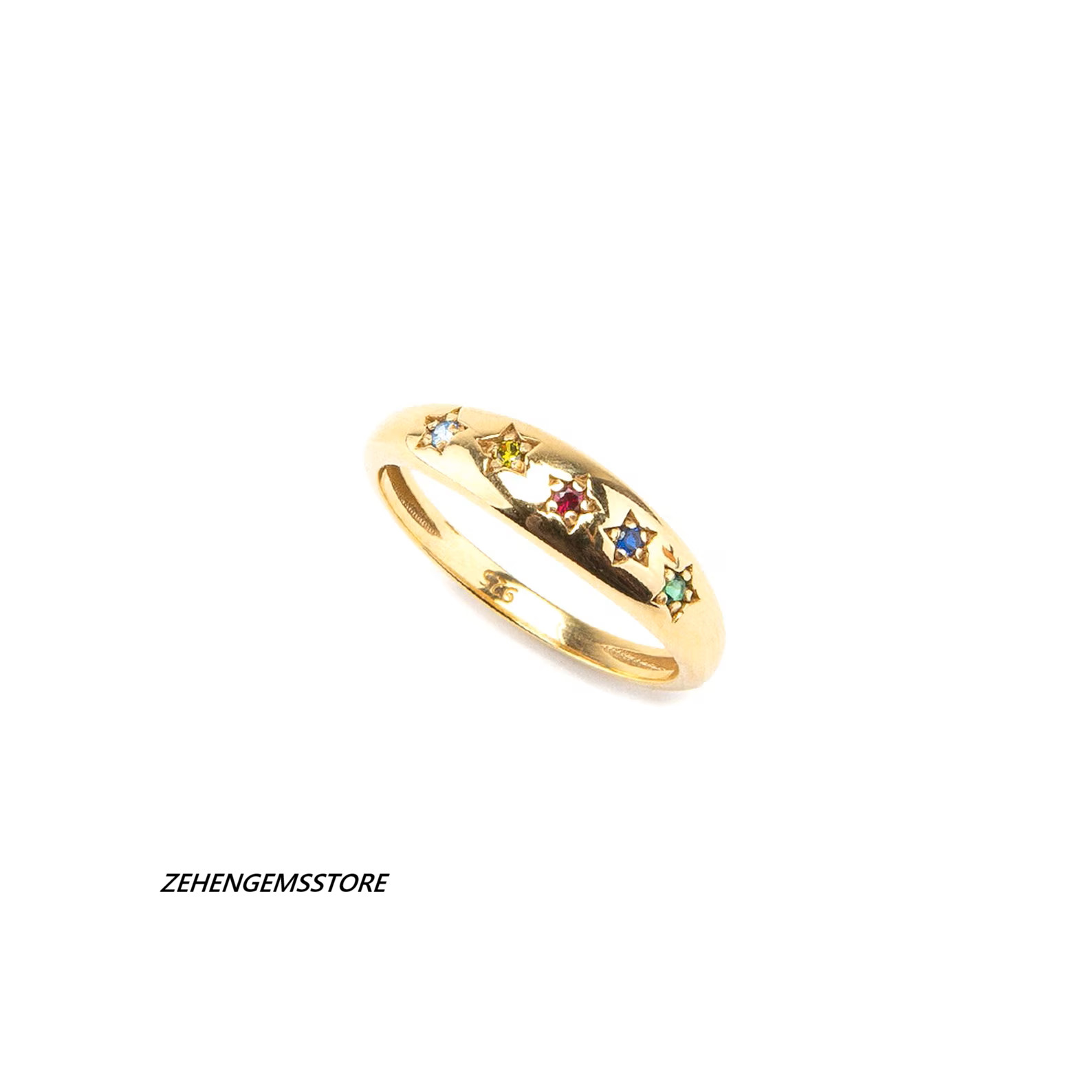 Lab Created Rainbow Gemstone Star Ring Gold Plated Sterling Silver Band