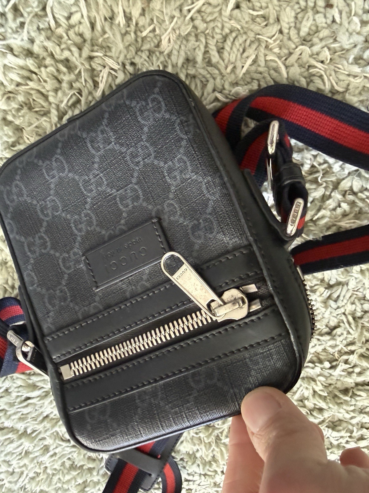 Gucci GG Supreme Crossbody Bag Black PVC Unused Condition