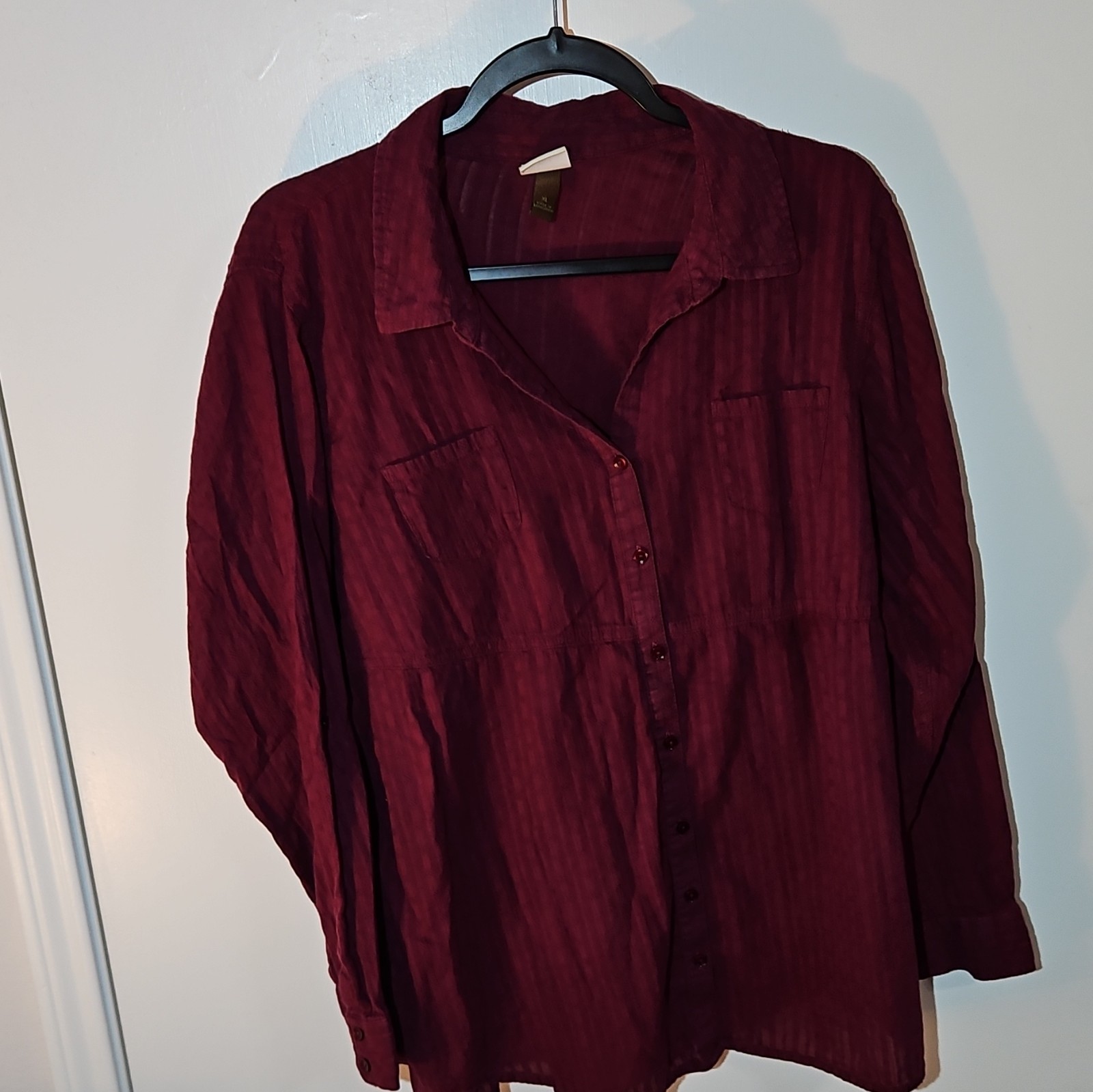 Sonoma Life + Style Burgundy Collared Long Sleeve Woven Cotton Button-Up XL