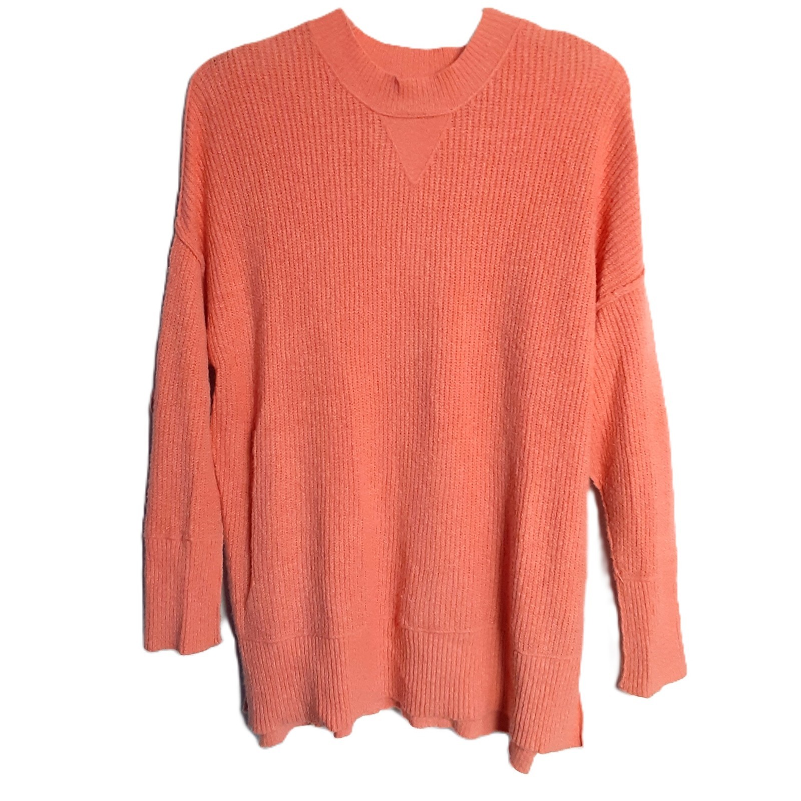 Natural Reflections Knit Sweater Size SMALL Pullover Raw Hem Orange Round Neck