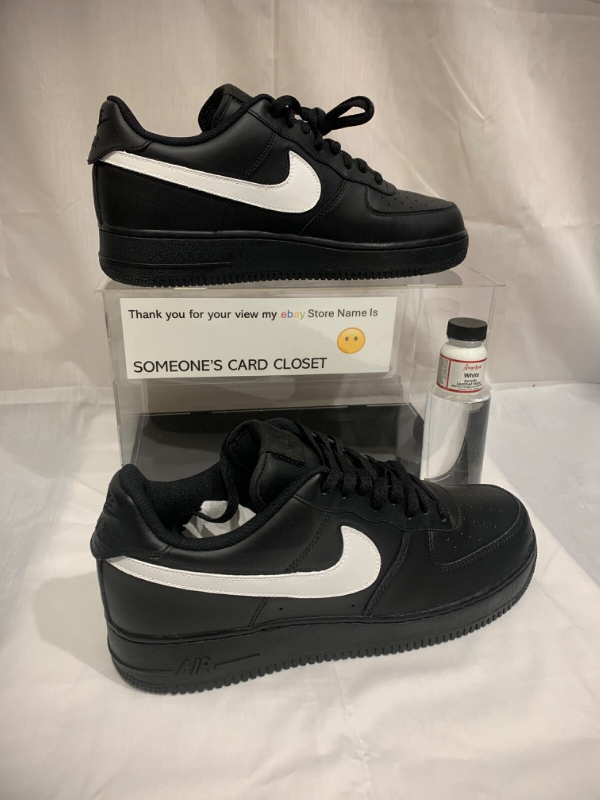 Nike Air Force 1 Low Black (White Custom Painted Swoosh) #2