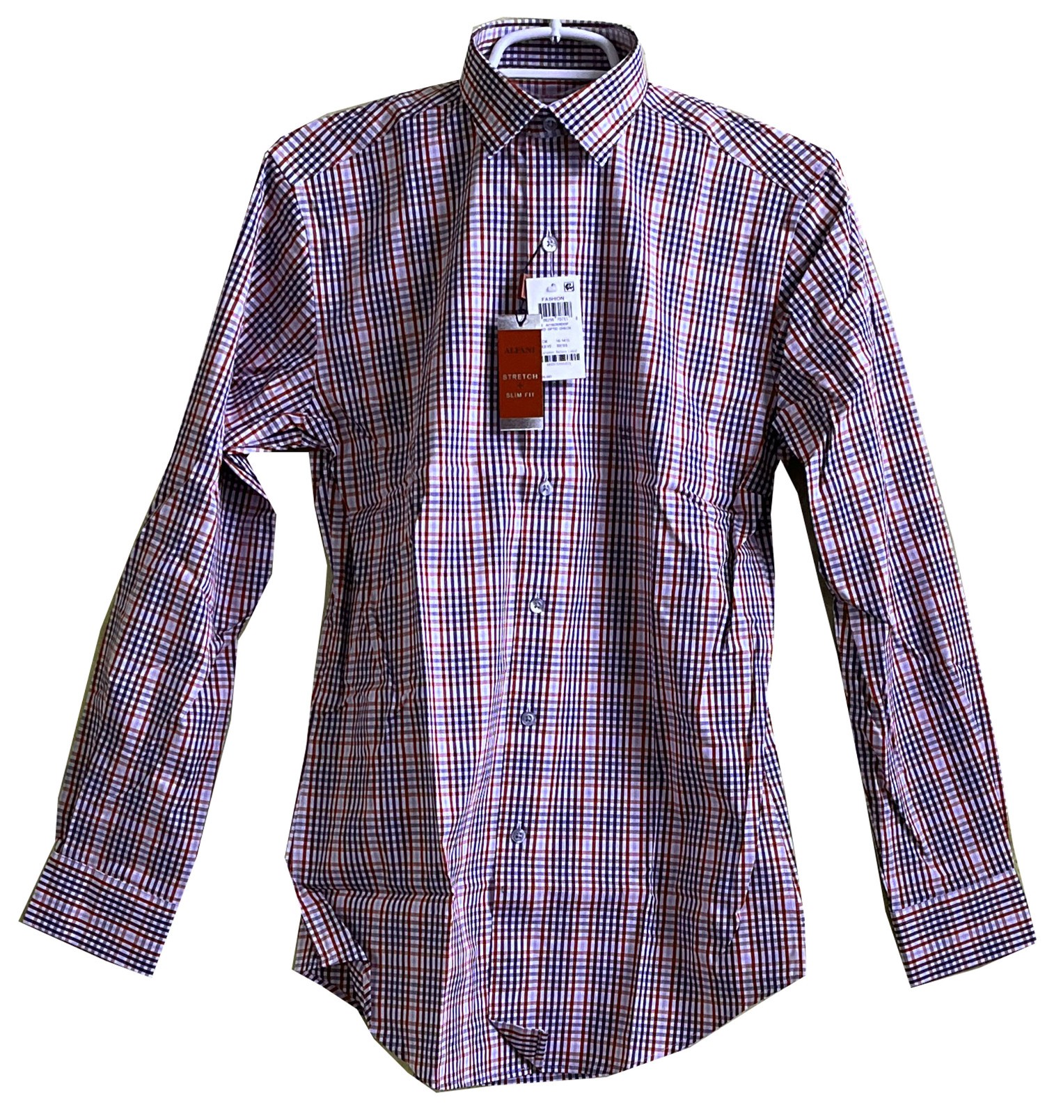 Alfani Men’s Slim-Fit Stretch Red Berry Black Checkered Dress / Shirt
