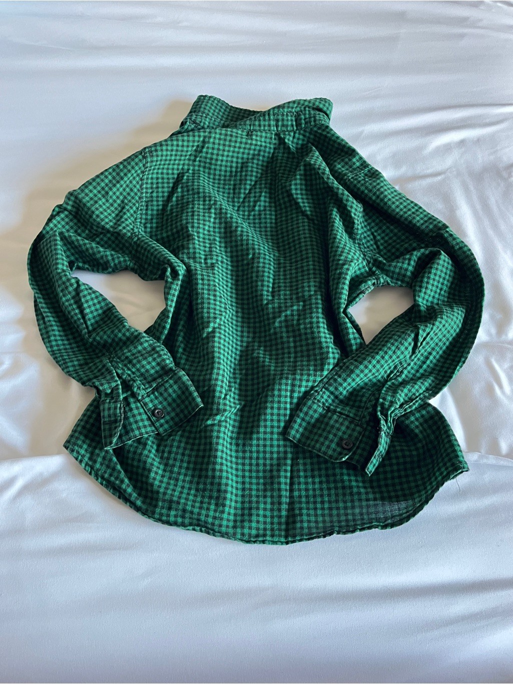 Faded Glory Green & Black Checkered Long Sleeve Gingham Button Up Shirt Size S
