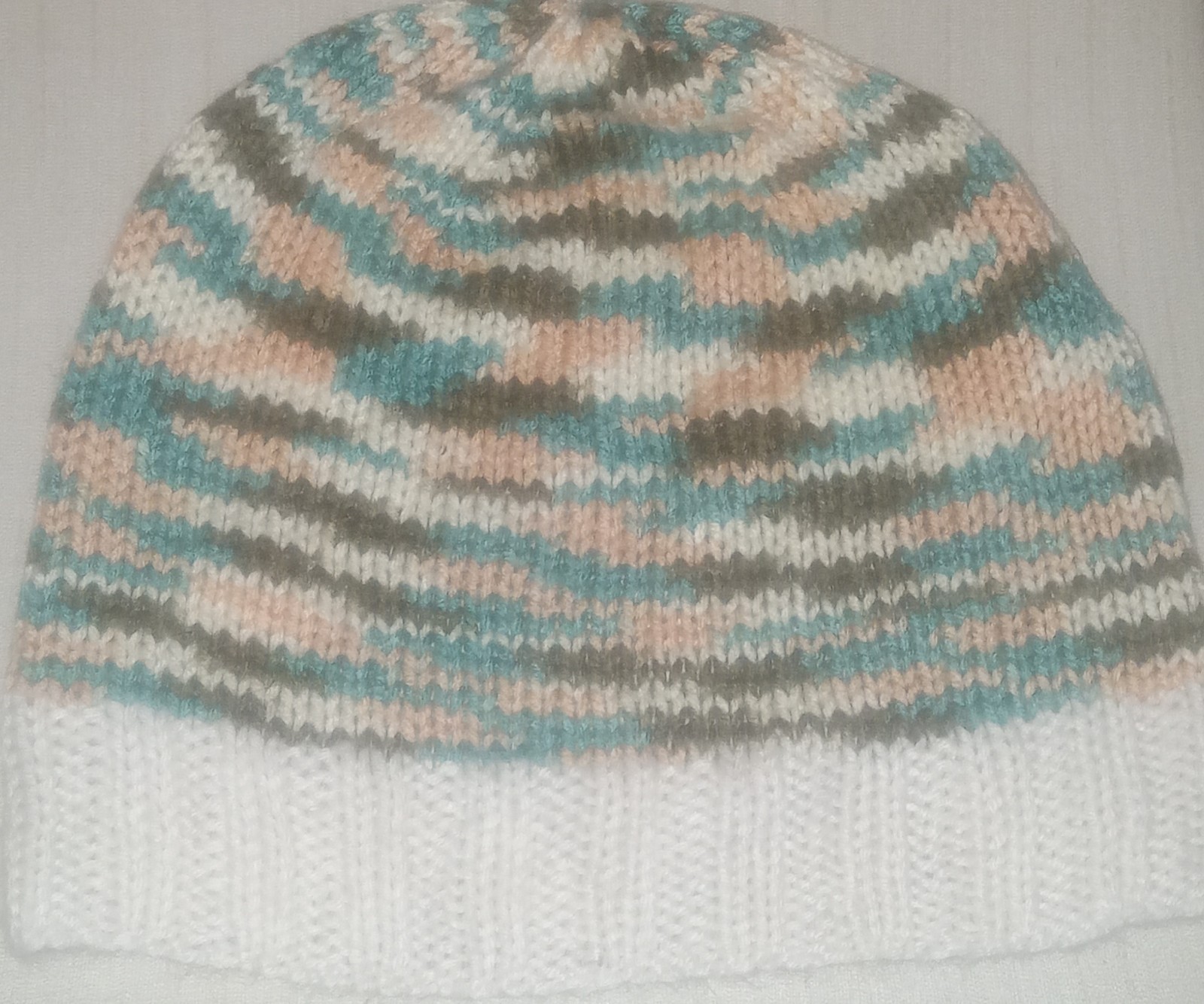 Handmade Multicolor Knit Beanie Hat Adult Coral Teal Brown White Cuffed