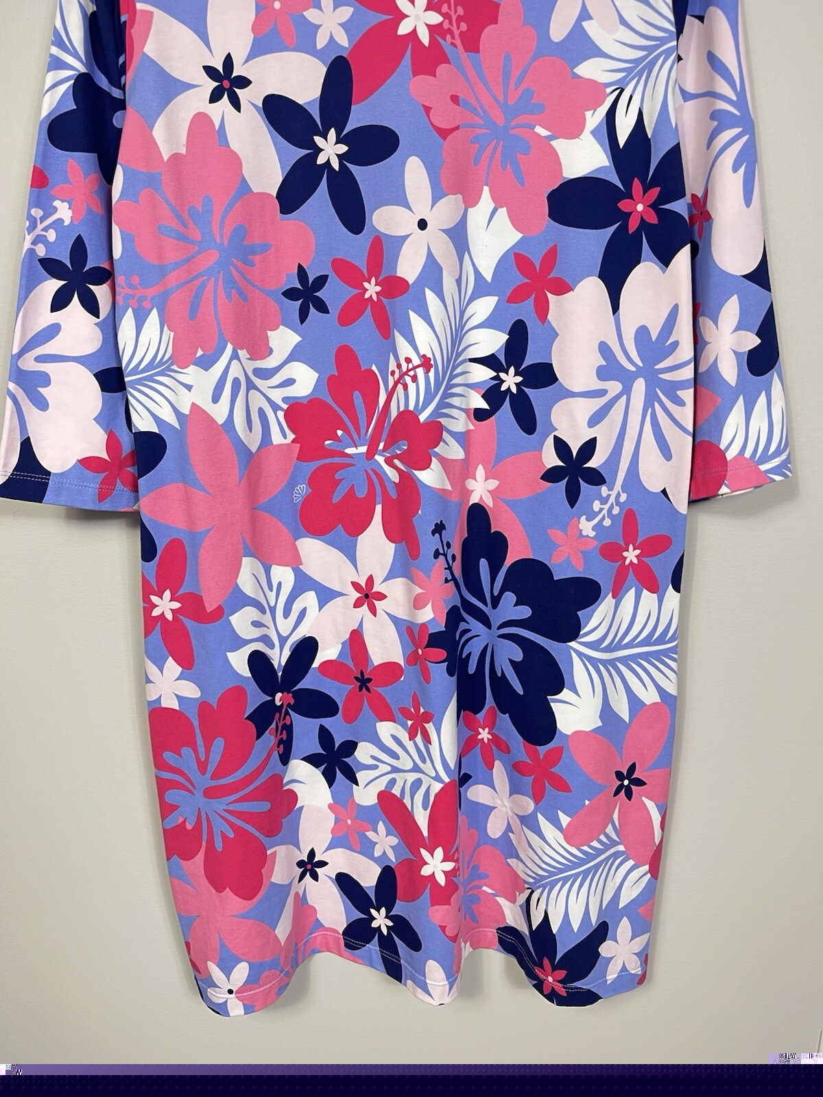 Ana Clare Dress Women XL Pink Blue Floral Knee Length 3/4 Sleeve Active Cotton