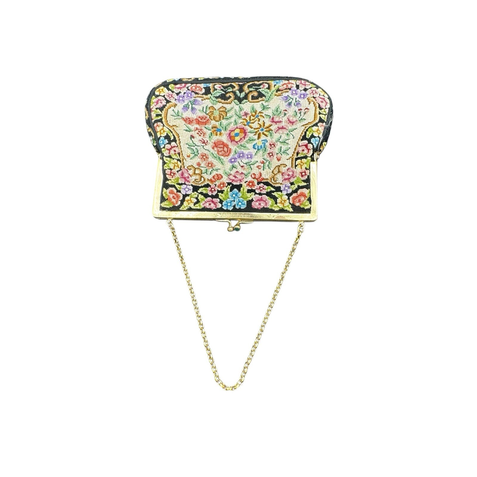 Petit Point Tapestry Needlepoint Bag Purse Delicately Detailed Rhinestone EUC