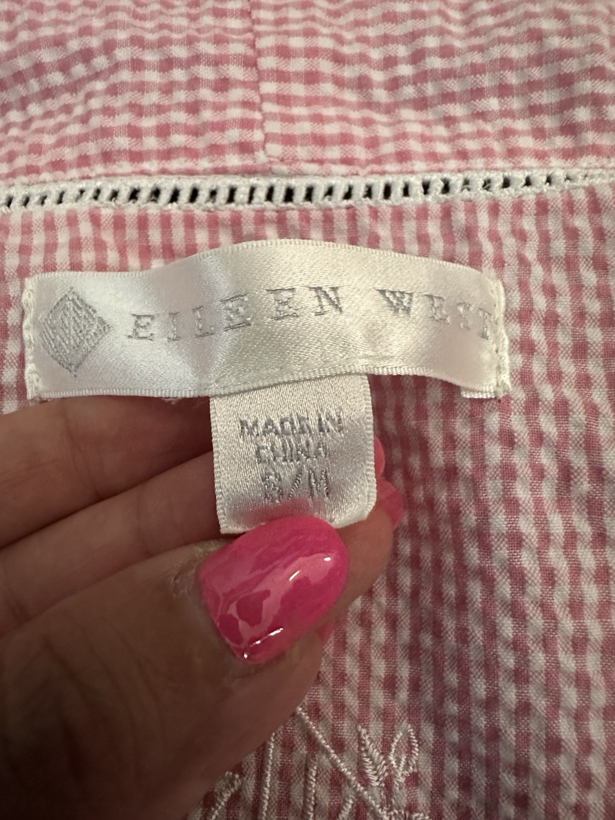 Eileen West Seersucker Belted Robe Pink Sz S/M 2010s Loungewear Trad Wife