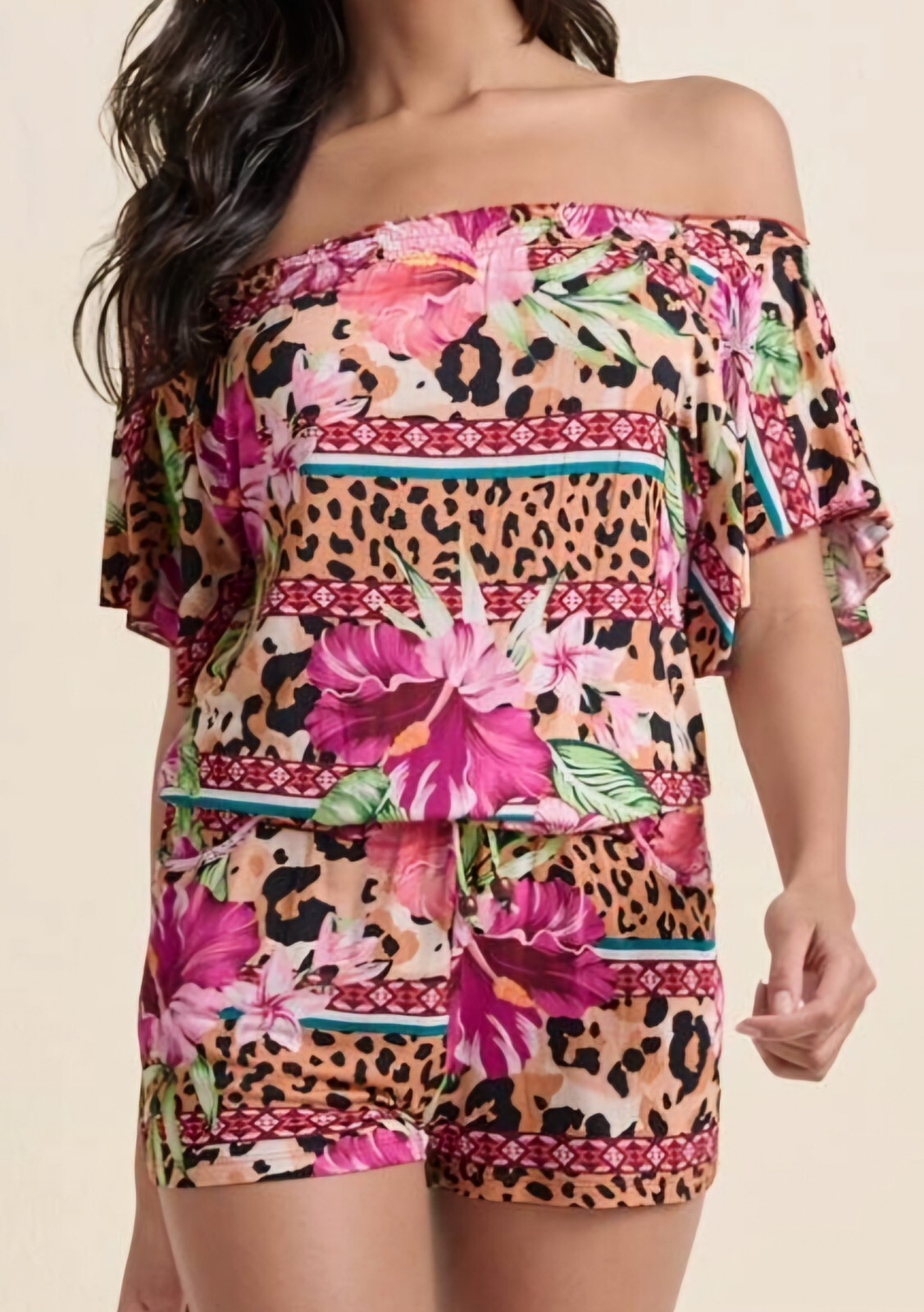 This Beautiful Beige Multicolor Romper from Venus – Perfect for any occasion.