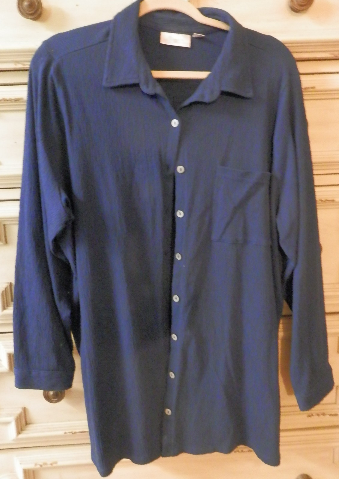 Preowned Belle by Kim Gravel 1XL Blue Gauze L/S Big Shirt (Gently worn)