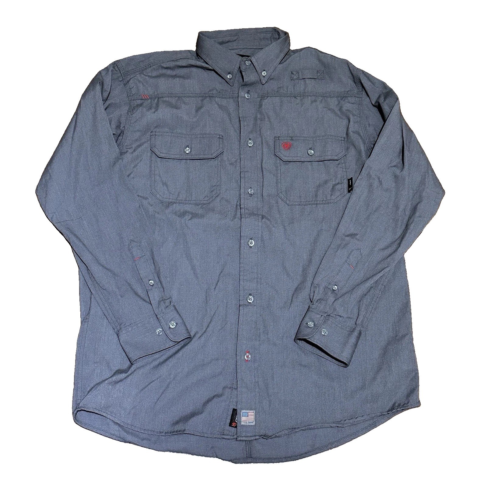 ARIAT FR CAT 2 Men Large Workwear Shirt Long Sleeve Button Gunmetal Gray