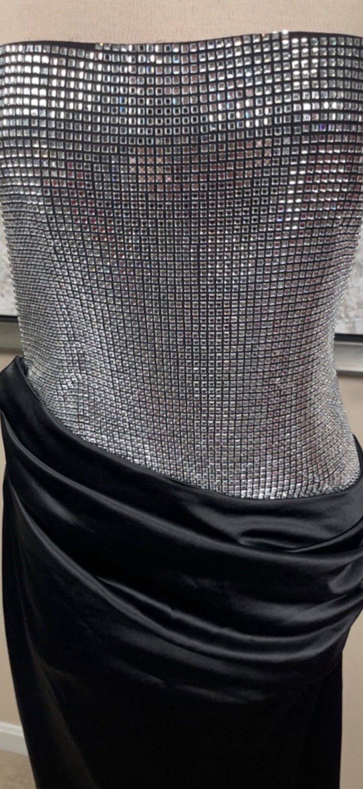 Retrofete Alexandra Strapless Formal Gown Dress Black Small Crystal Embellished