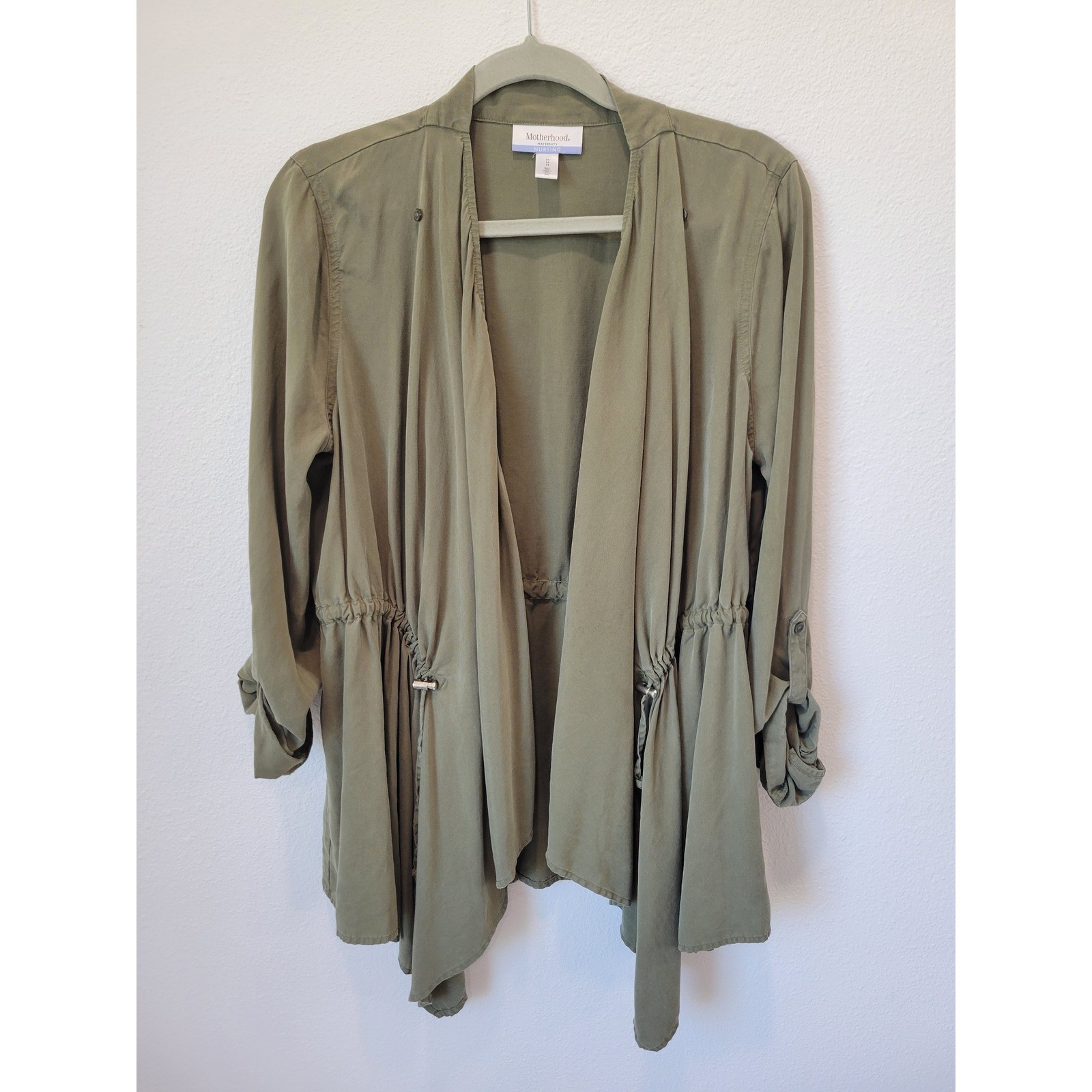 Motherhood Maternity Nursing Top M Jacket Green Drape Front Drawstring Waist