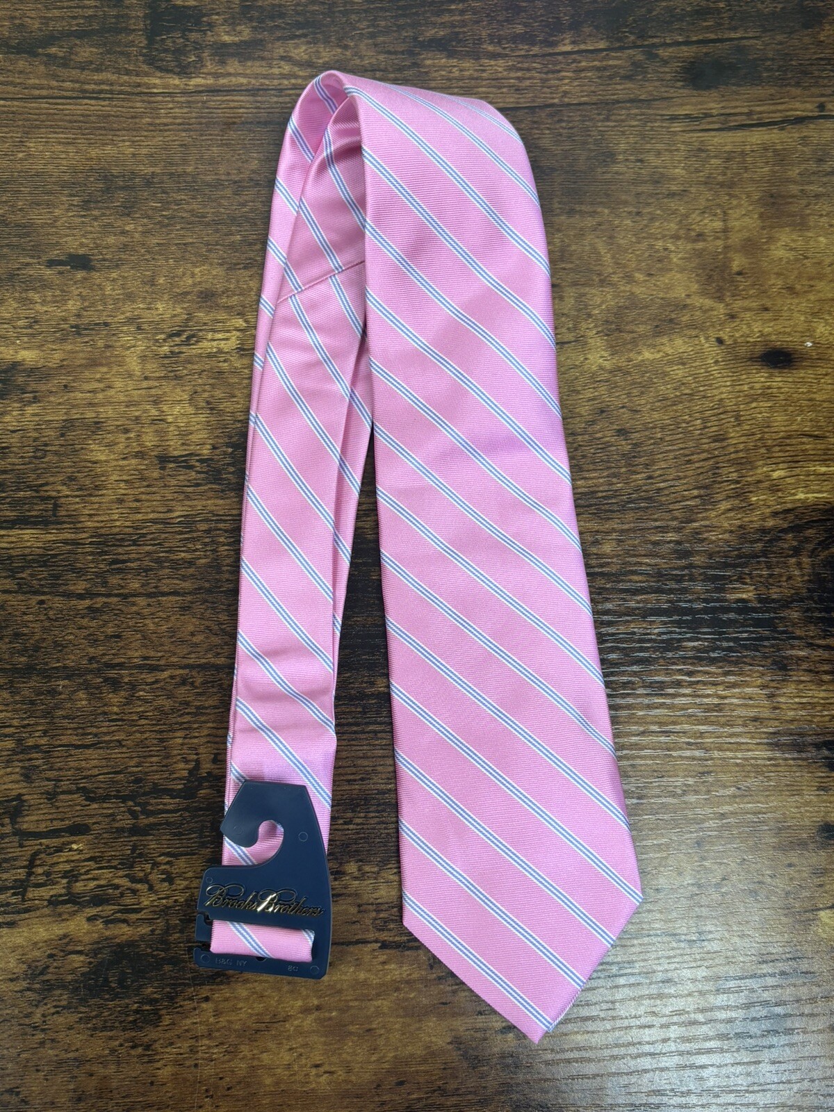Brooks Brothers Pink Tie With Blue & White Stripes 100% Silk Men’s Necktie 57″