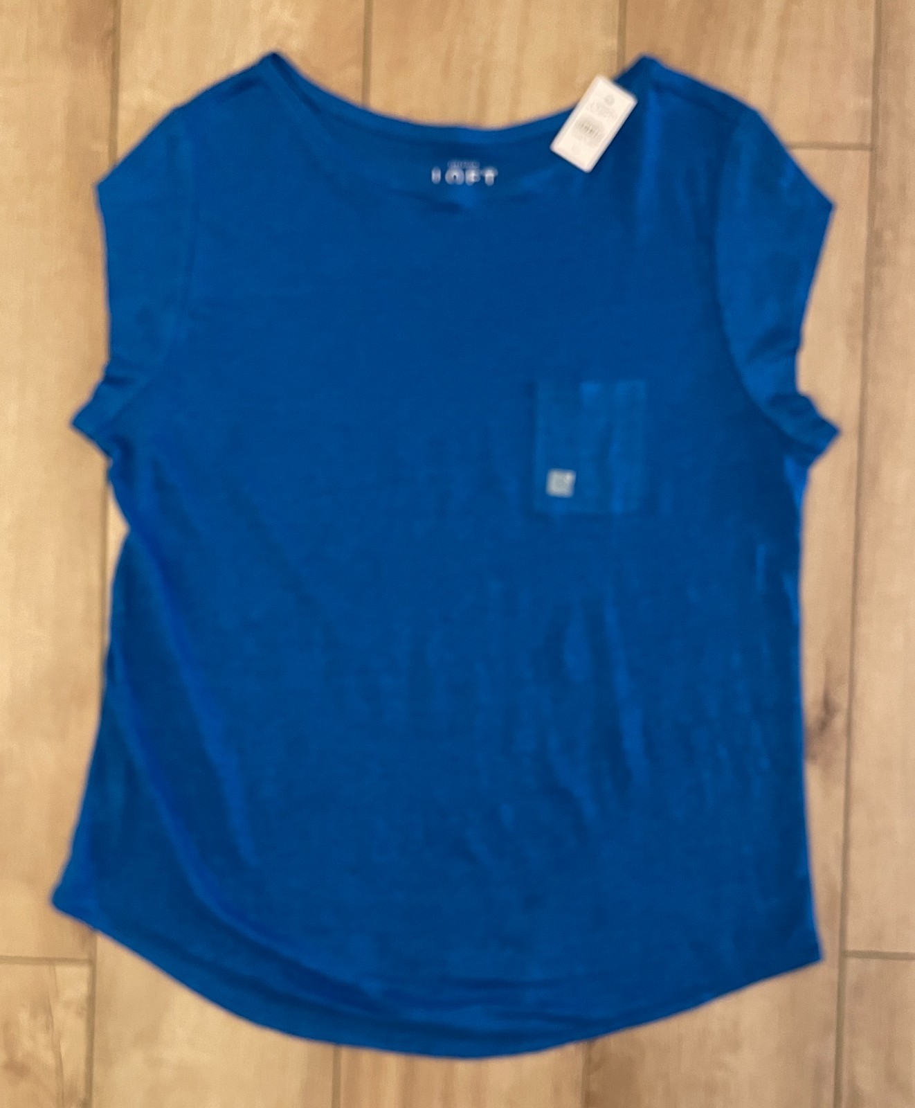 LOFT Short Sleeve Pocket Tee Linen Top-Women’s L-Blue-NWT