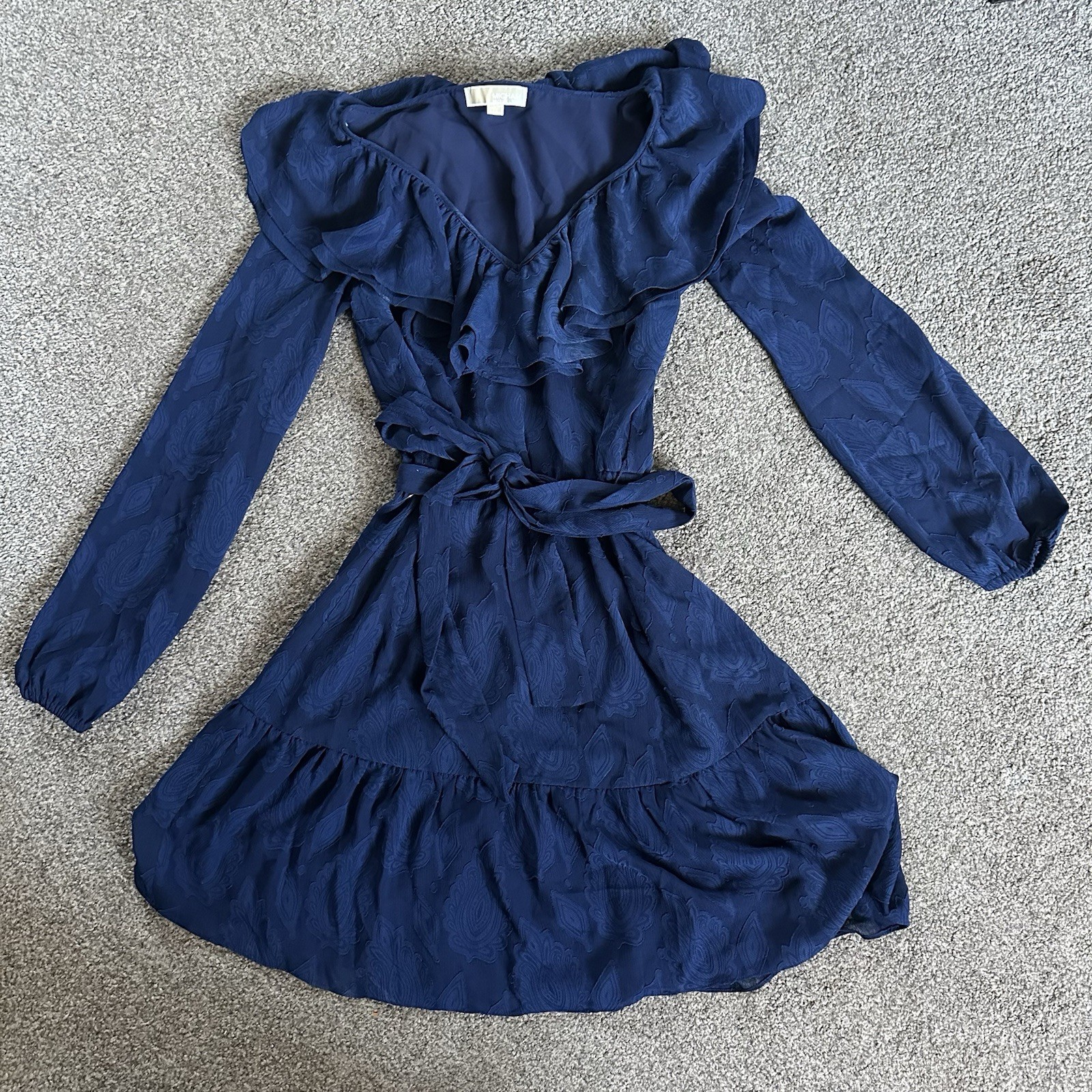 Michael Kors Navy Ruffle Dress Long Sleeve Mini Length Size XS