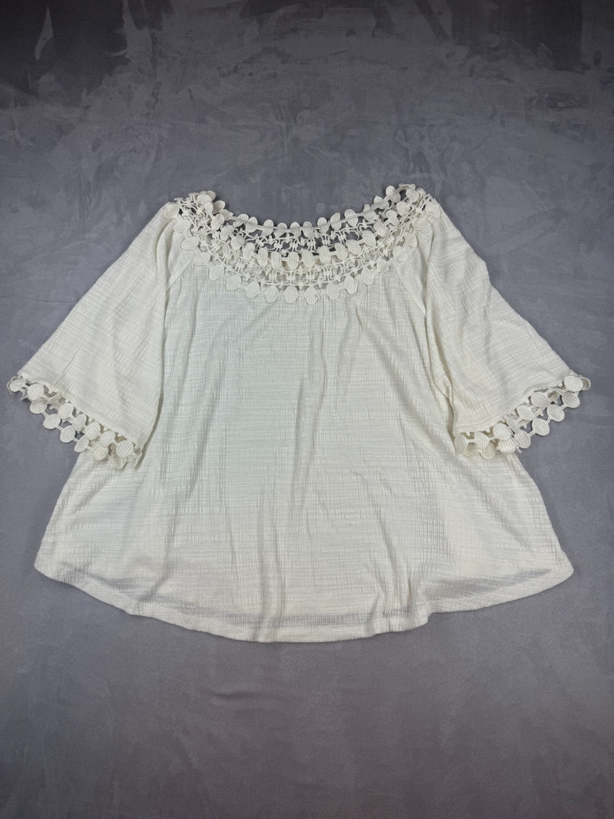 Rose & Thyme Women’s XL White Embroidered Trim 3/4 Sleeve Cotton Gauze Top