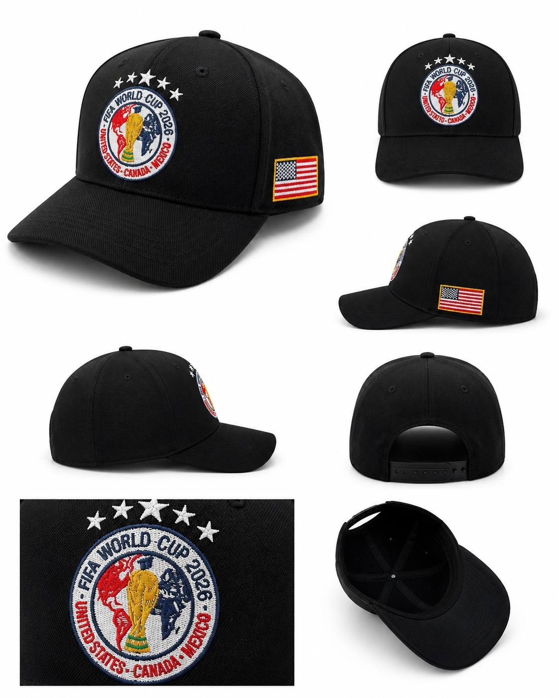 FIFA World Cup 2026 MEX USA CAN Black White Red Premium Embroidered Event Hat