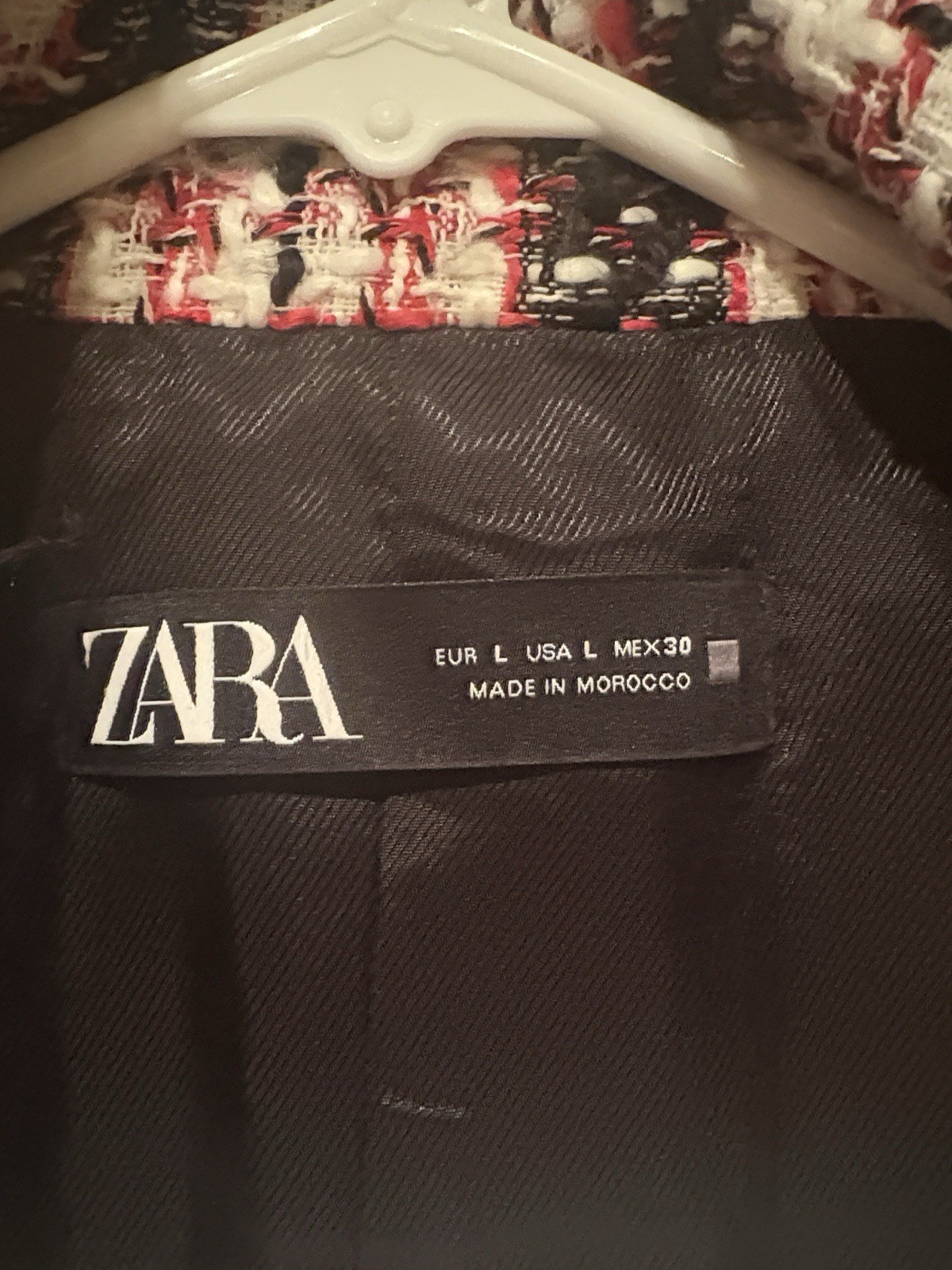 ZARA Women’s Plaid Blazer Jacket L Black White Red Lined Button Pockets