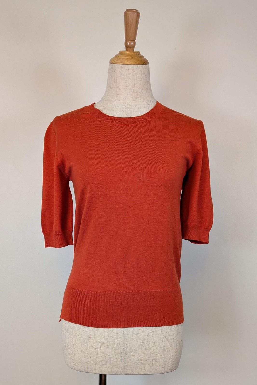 Veronika Maine Elbow Sleeve Round Knit in Pumpkin Size M Work Corporate Autumn