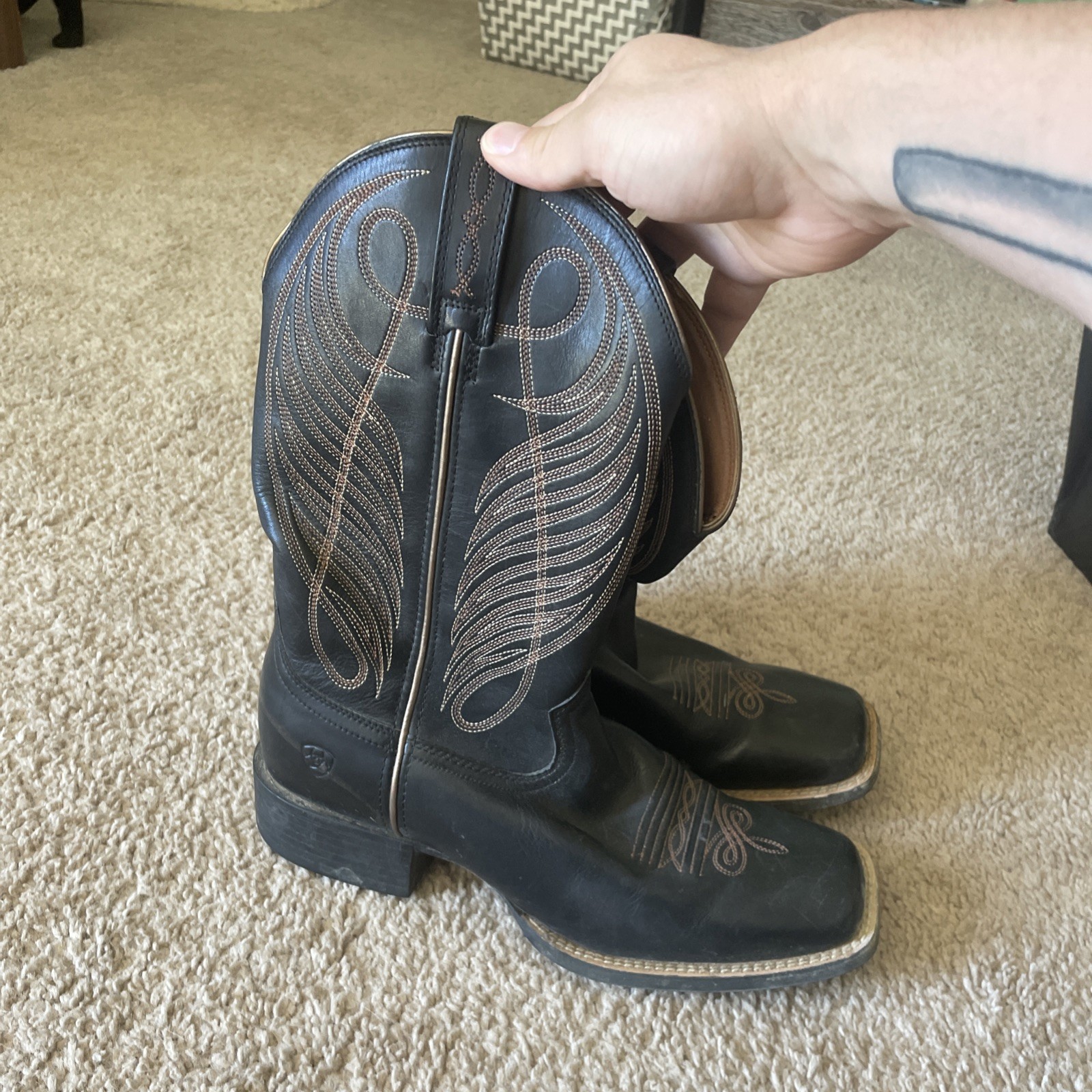 🔥9.5 B Ariat Sport Western Wide Square Toe Black Deertan 10016529