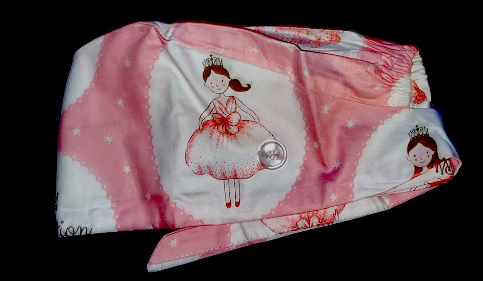 NEW, never worn pink ballerina scrub cap- built in forehead sweatband/ buttons
